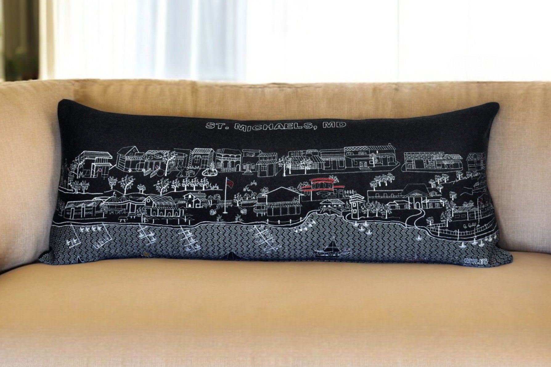 14" X 35" Black Gray and White Hometown Pride Wool Lumbar Throw Pillow-Accent Throw Pillows-DECOROLALA