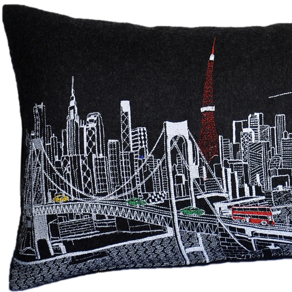 14" X 35" Black Gray and White Hometown Pride Wool Lumbar Throw Pillow-Accent Throw Pillows-DECOROLALA