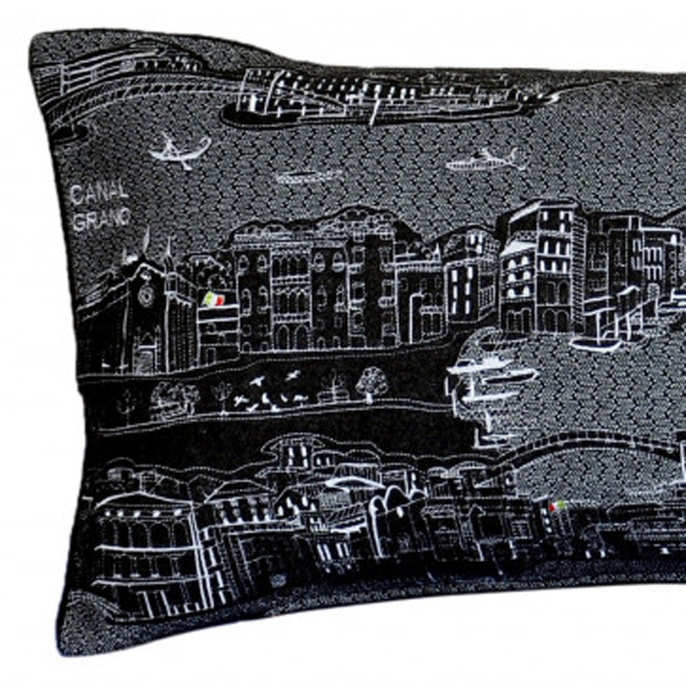 14" X 35" Black Gray and White Hometown Pride Wool Lumbar Throw Pillow-Accent Throw Pillows-DECOROLALA
