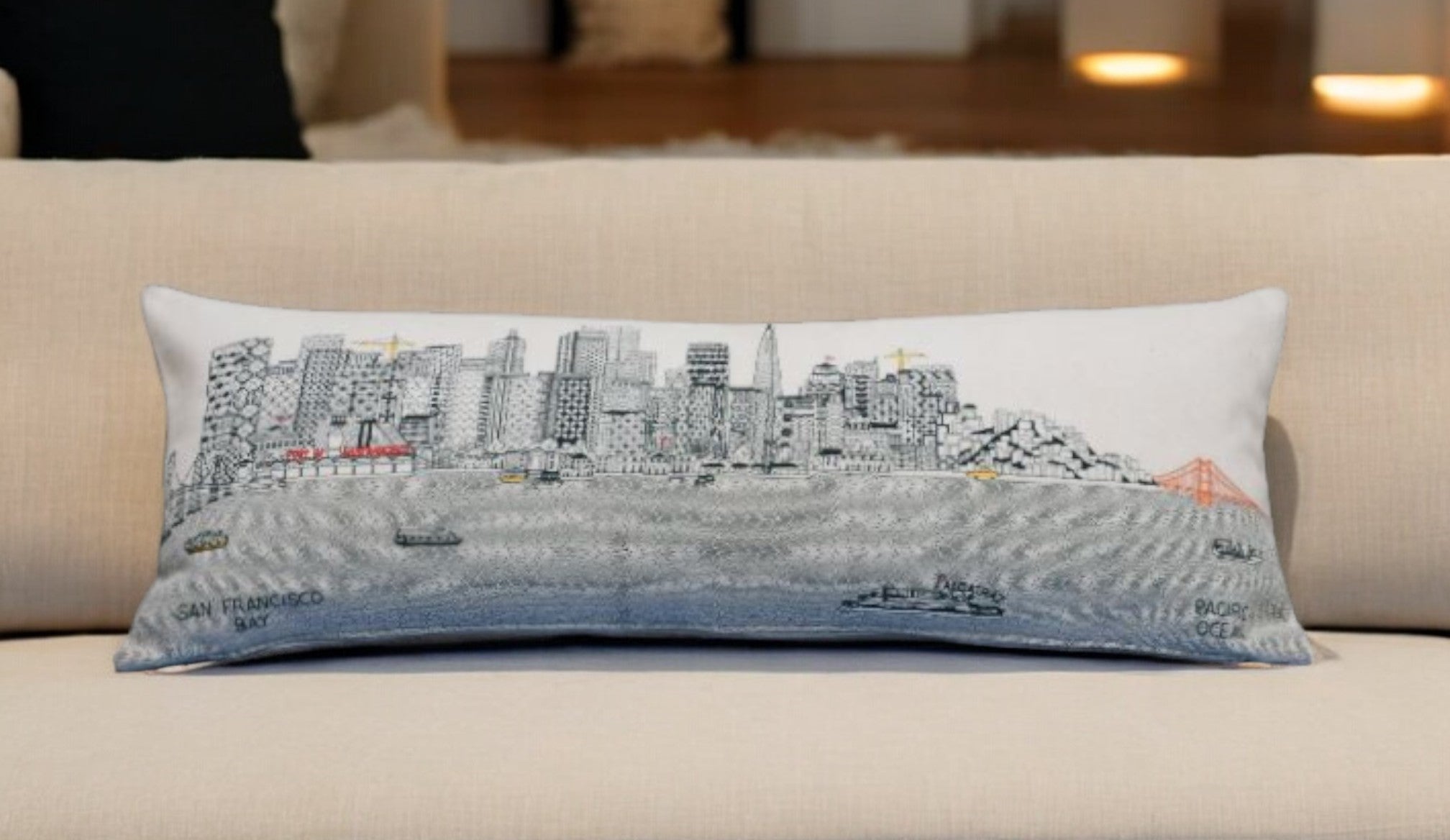 14" X 35" Cream Hometown Pride Wool Lumbar Throw Pillow-Accent Throw Pillows-DECOROLALA