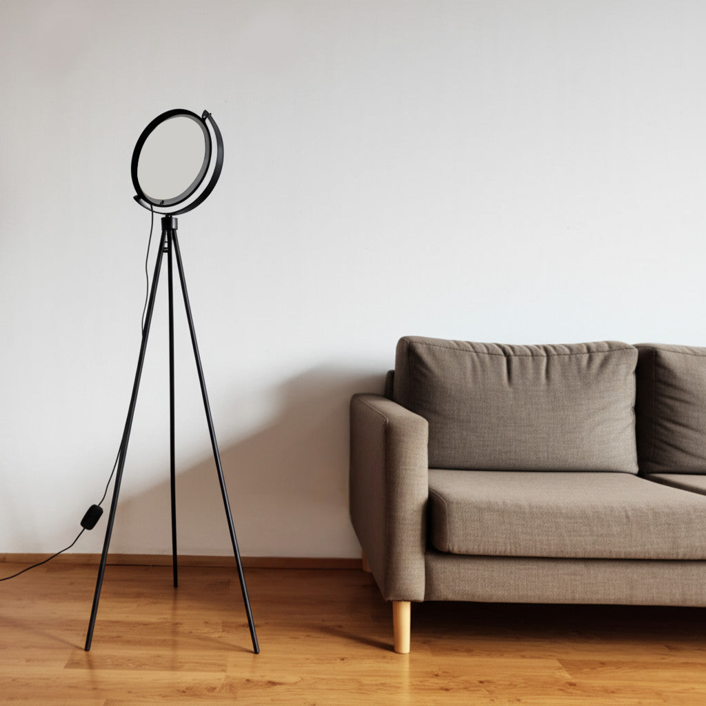 60" Black LED Tripod Floor Lamp With Black Metal Novelty Shade-Floor Lamps-DECOROLALA