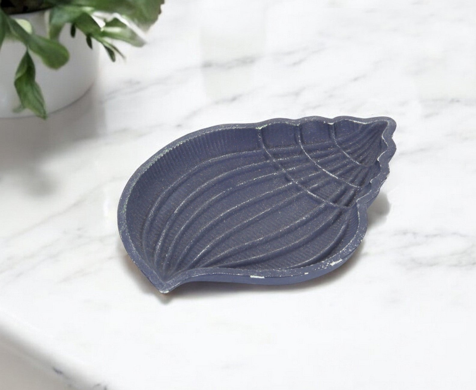 6" Blue Conch Shell Cast Iron Vanity Tray-6