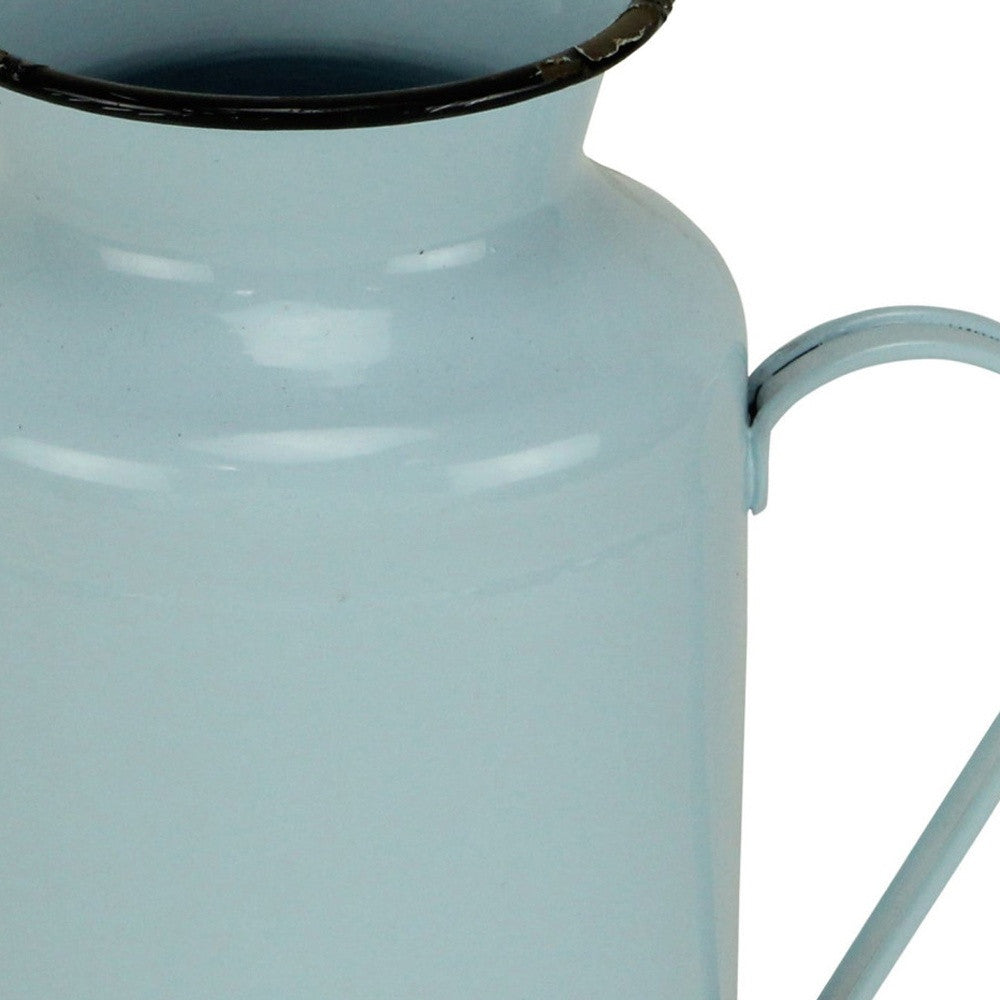 10" Blue and Black Metal Jug Vase-Vases-DECOROLALA