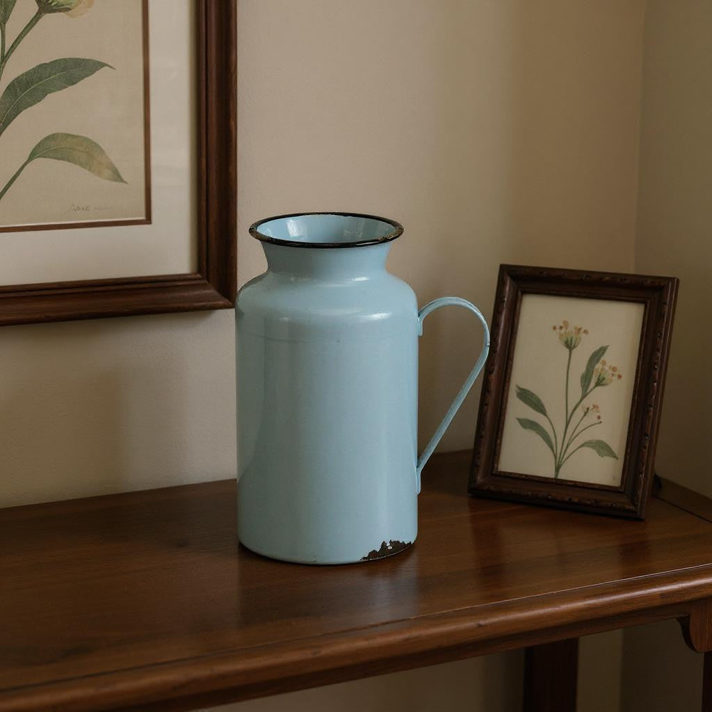 10" Blue and Black Metal Jug Vase-Vases-DECOROLALA