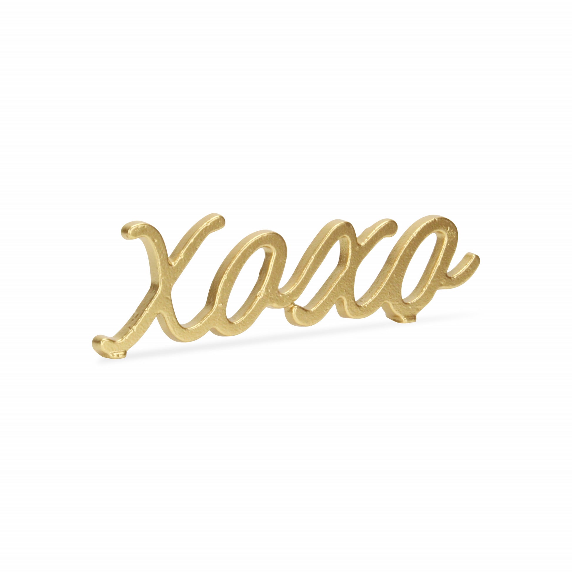 3" Gold Cast Iron Hand Painted XOXO Sentiment Tabletop Sculpture-Sculptures-DECOROLALA