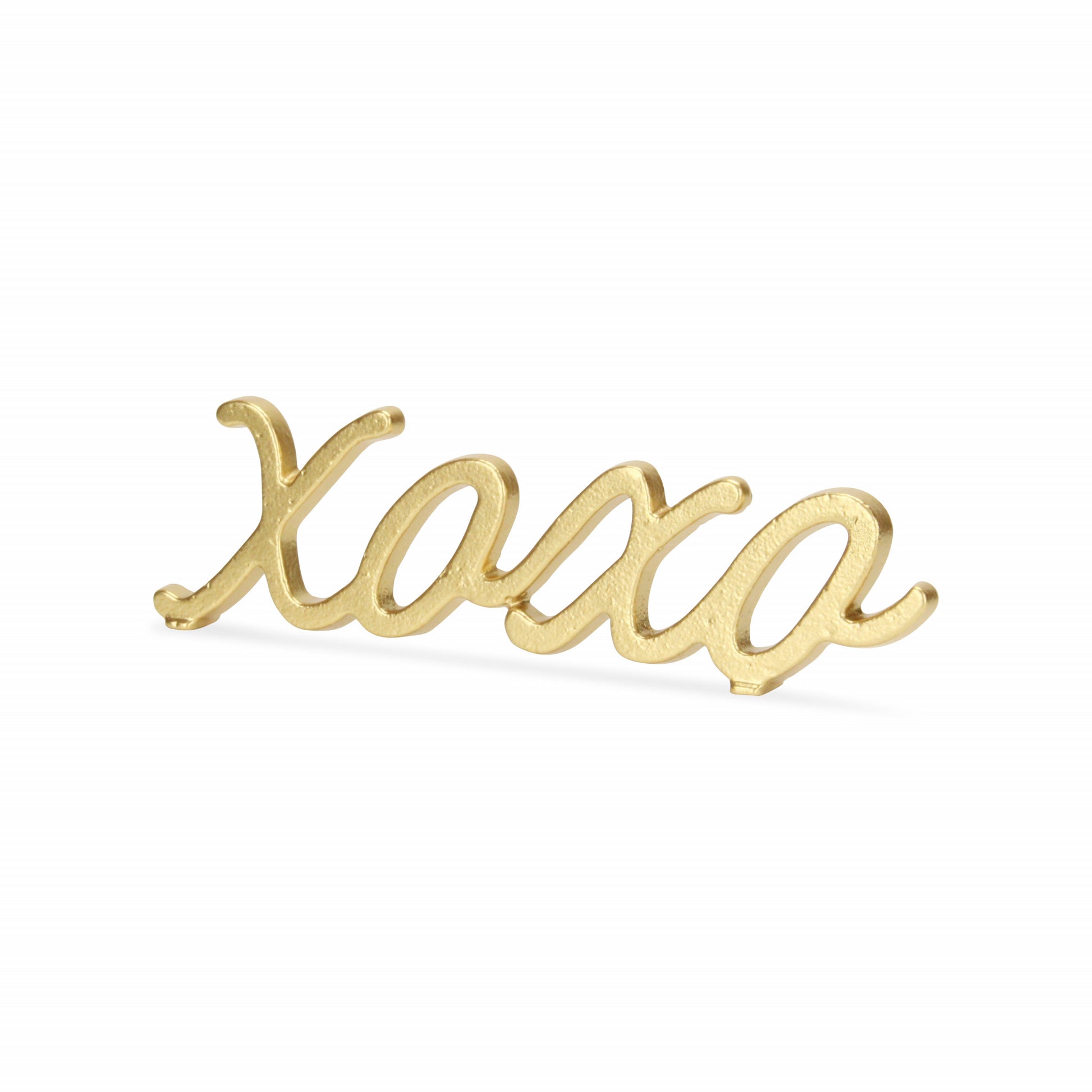 3" Gold Cast Iron Hand Painted XOXO Sentiment Tabletop Sculpture-Sculptures-DECOROLALA