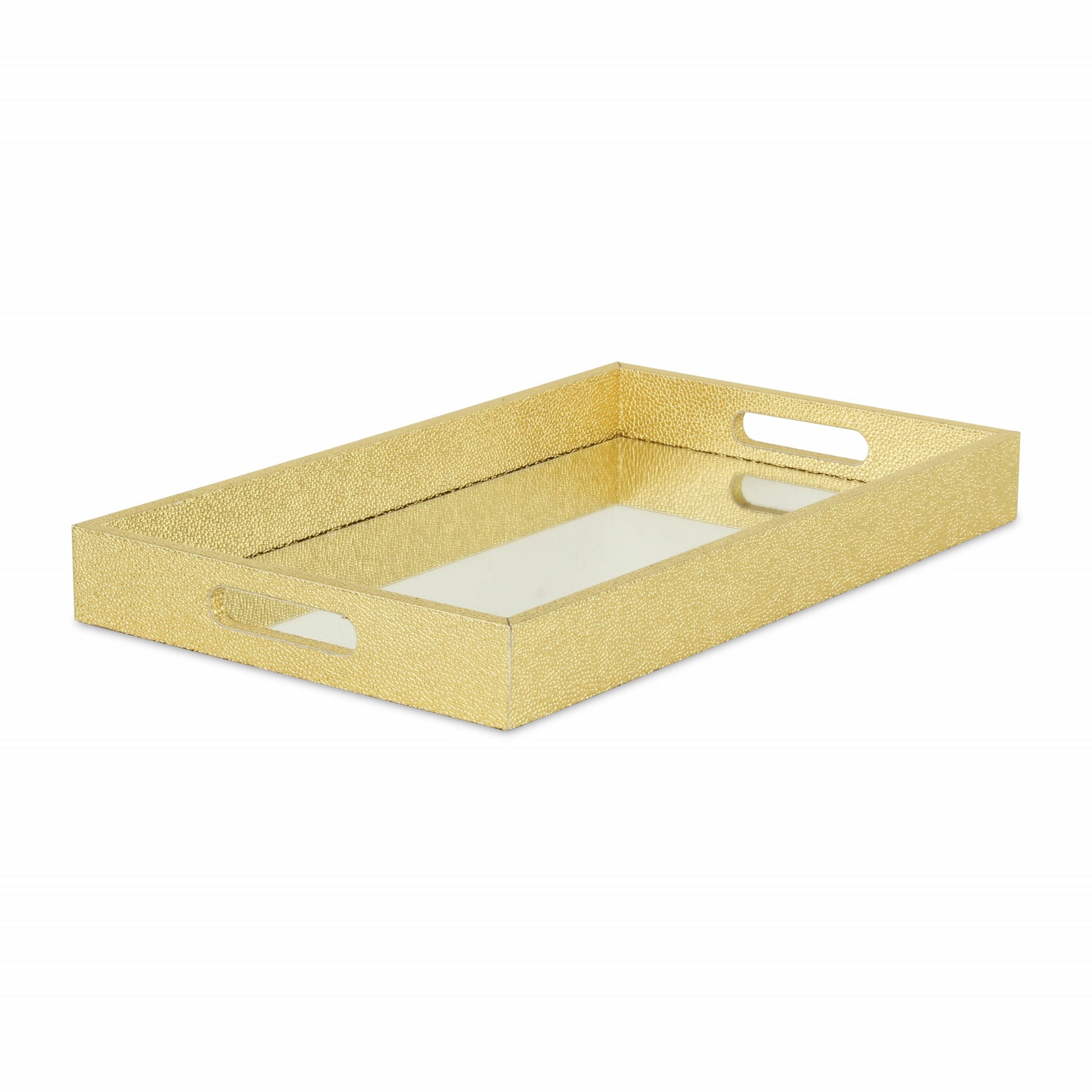 16" Gold Rectangular Wood Handmade Tray With Handles-3
