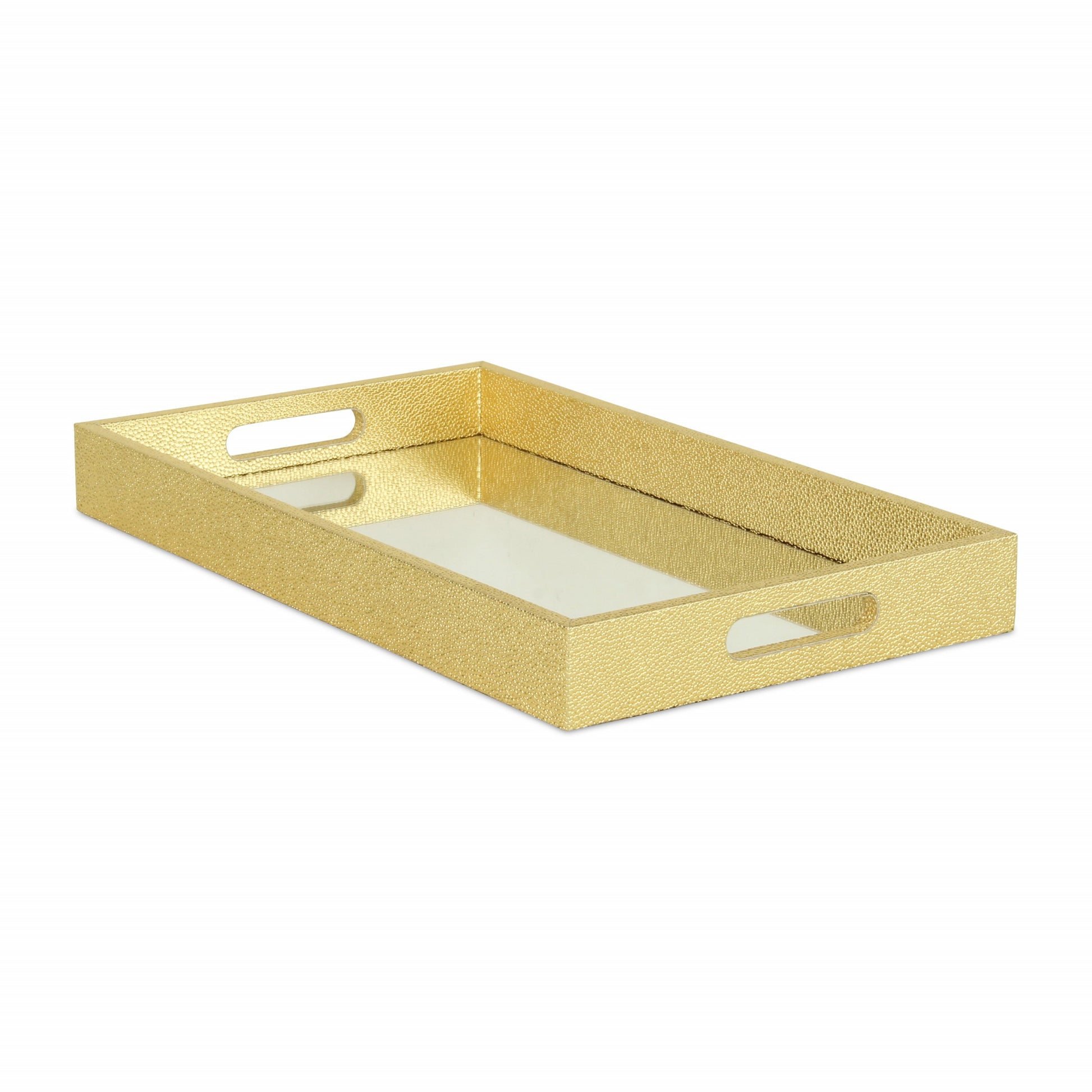 16" Gold Rectangular Wood Handmade Tray With Handles-2