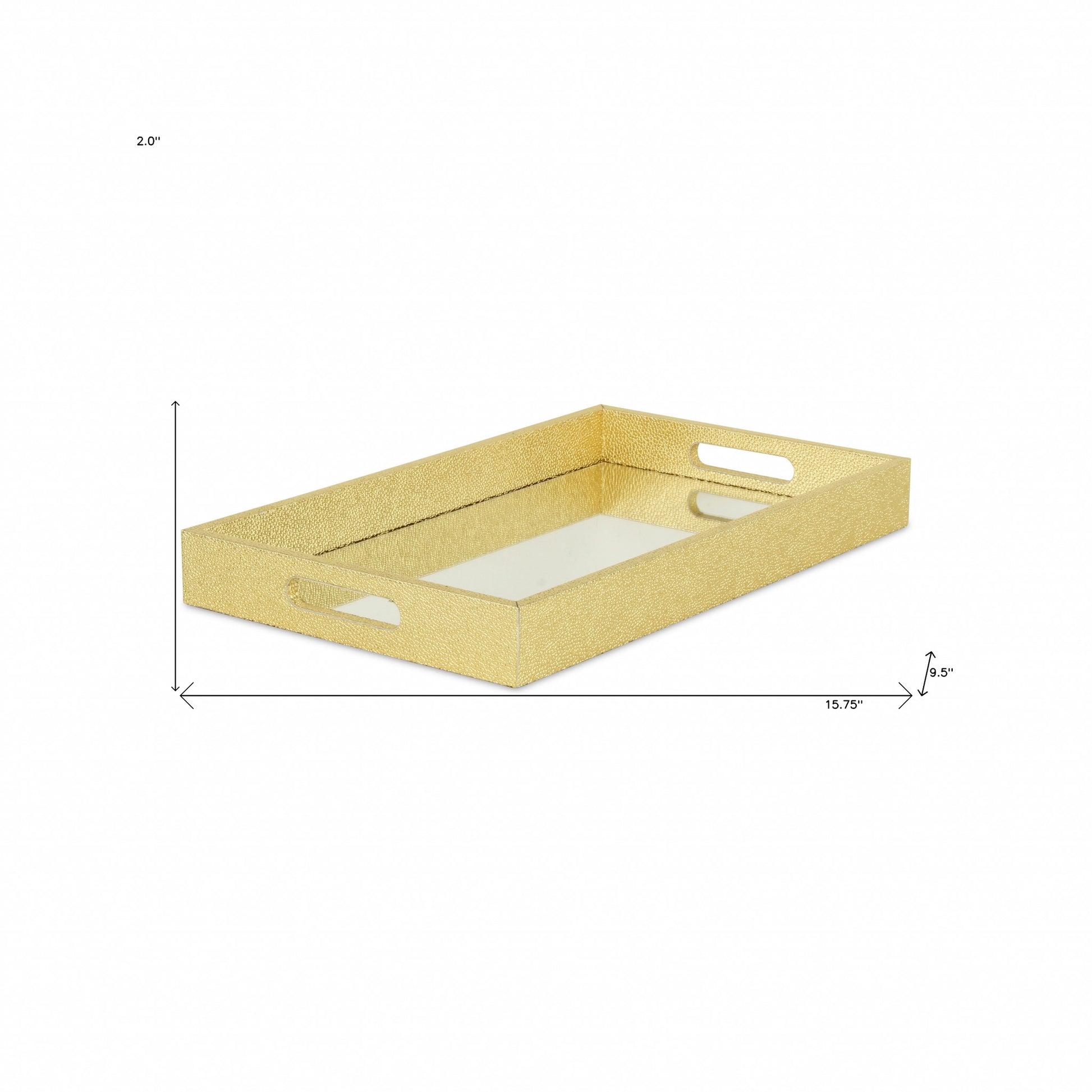 16" Gold Rectangular Wood Handmade Tray With Handles-8