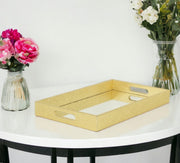16" Gold Rectangular Wood Handmade Tray With Handles-0