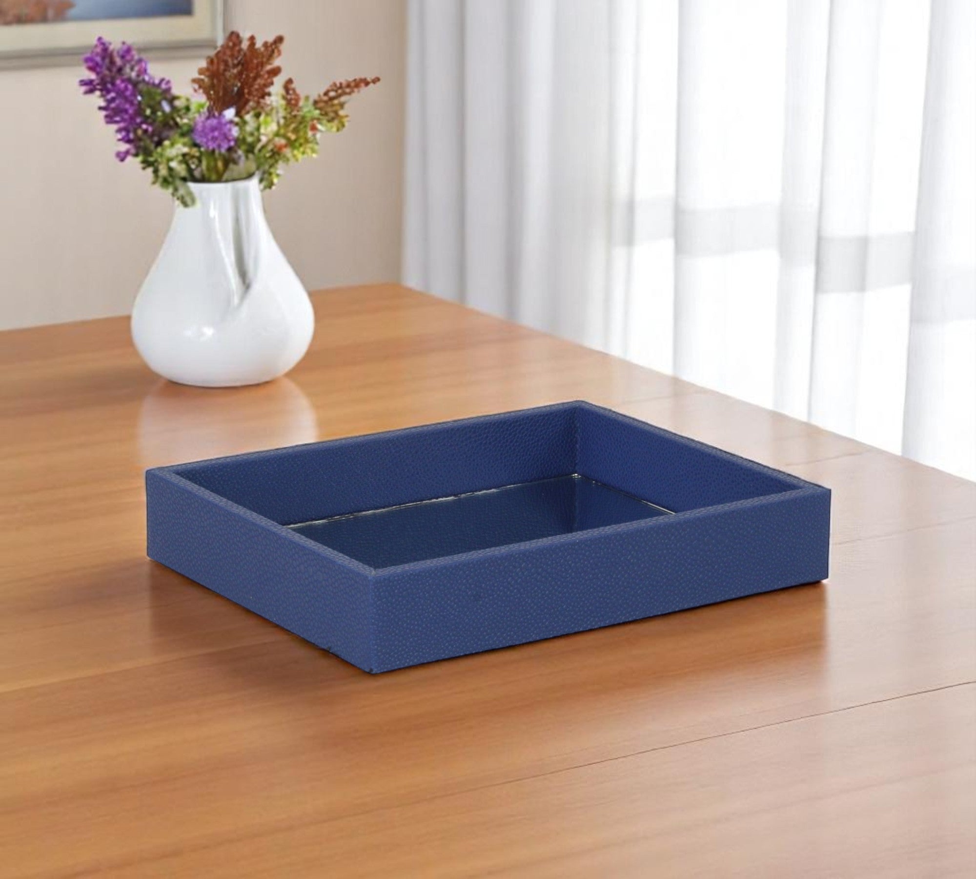 10" Navy Blue Rectangular Wood Handmade Tray-0