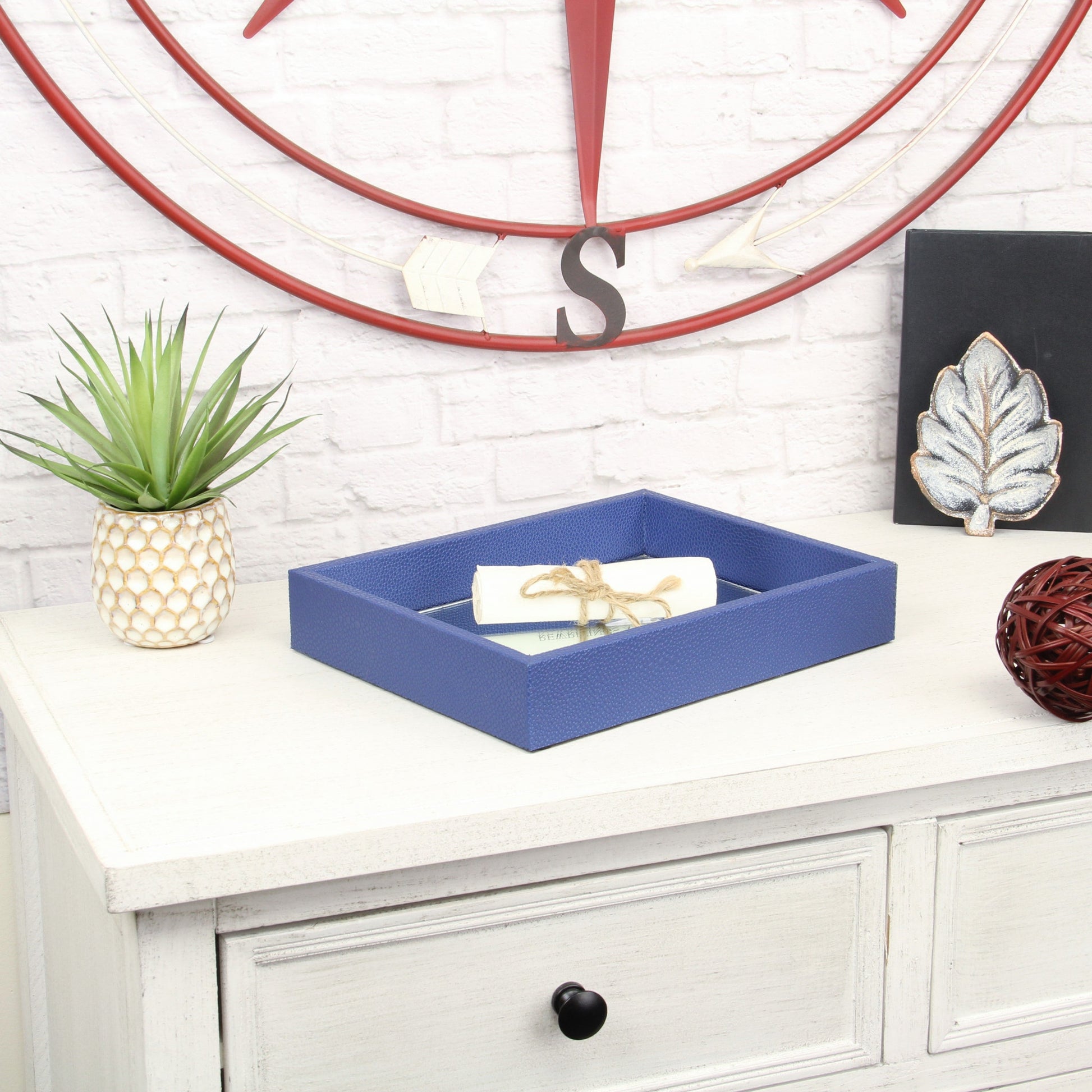 10" Navy Blue Rectangular Wood Handmade Tray-7