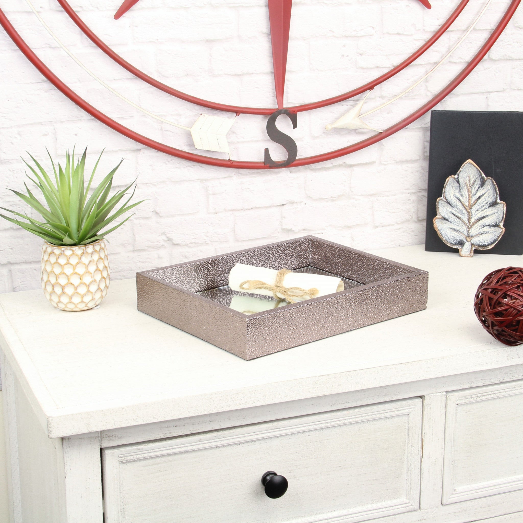10" Gray Rectangular Wood Handmade Tray-7
