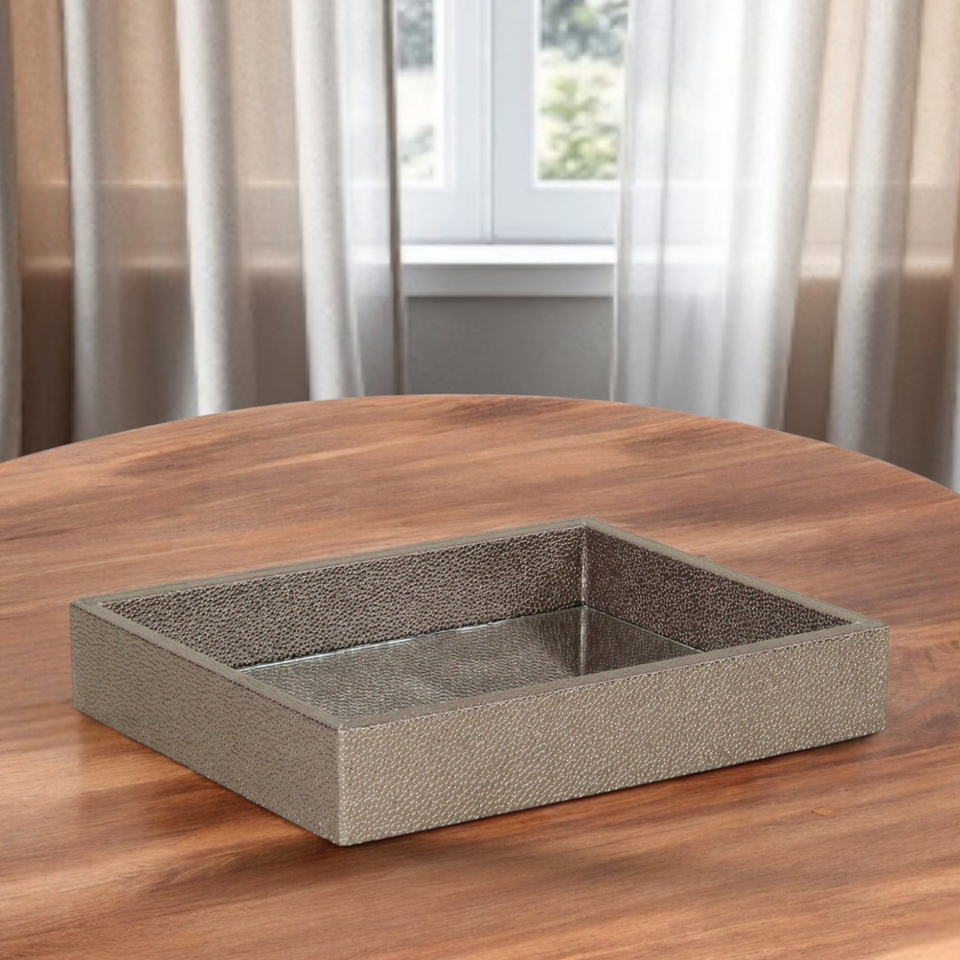 10" Gray Rectangular Wood Handmade Tray-0