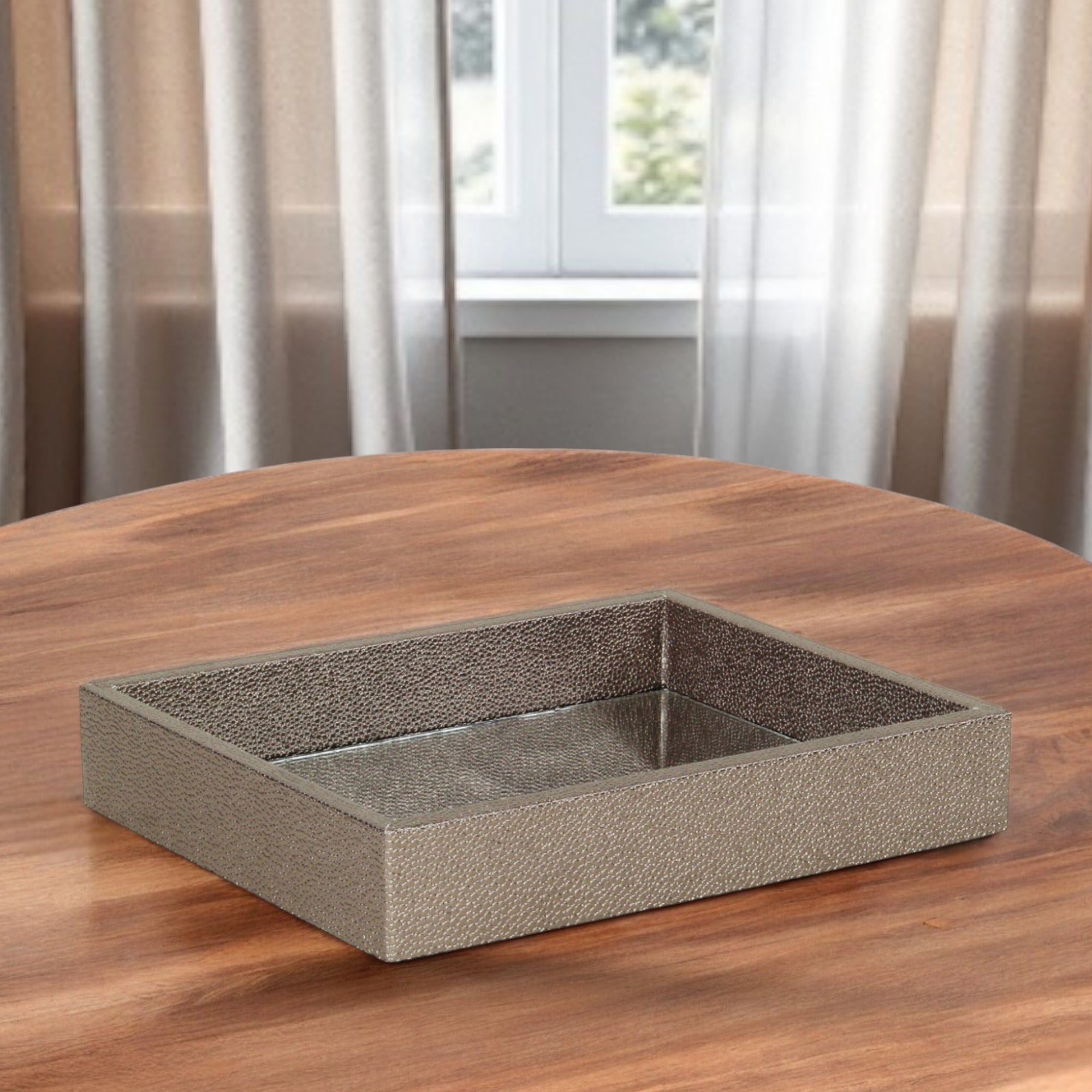 10" Gray Rectangular Wood Handmade Tray-0