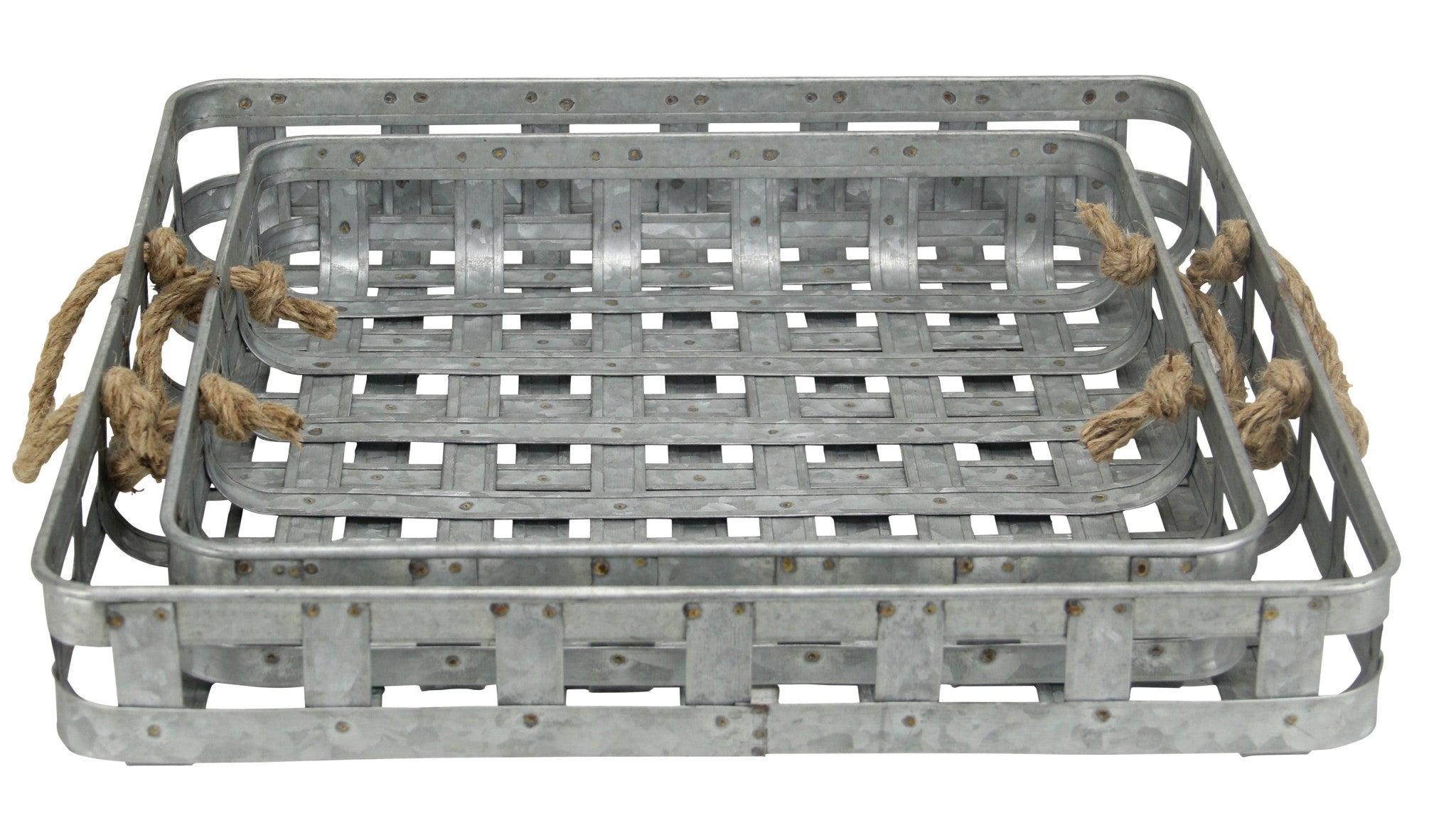 Set of Two Gray Rectangular Metal Handmade Serving Tray With Handles-1