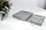 Set of Two Gray Rectangular Metal Handmade Serving Tray With Handles-0