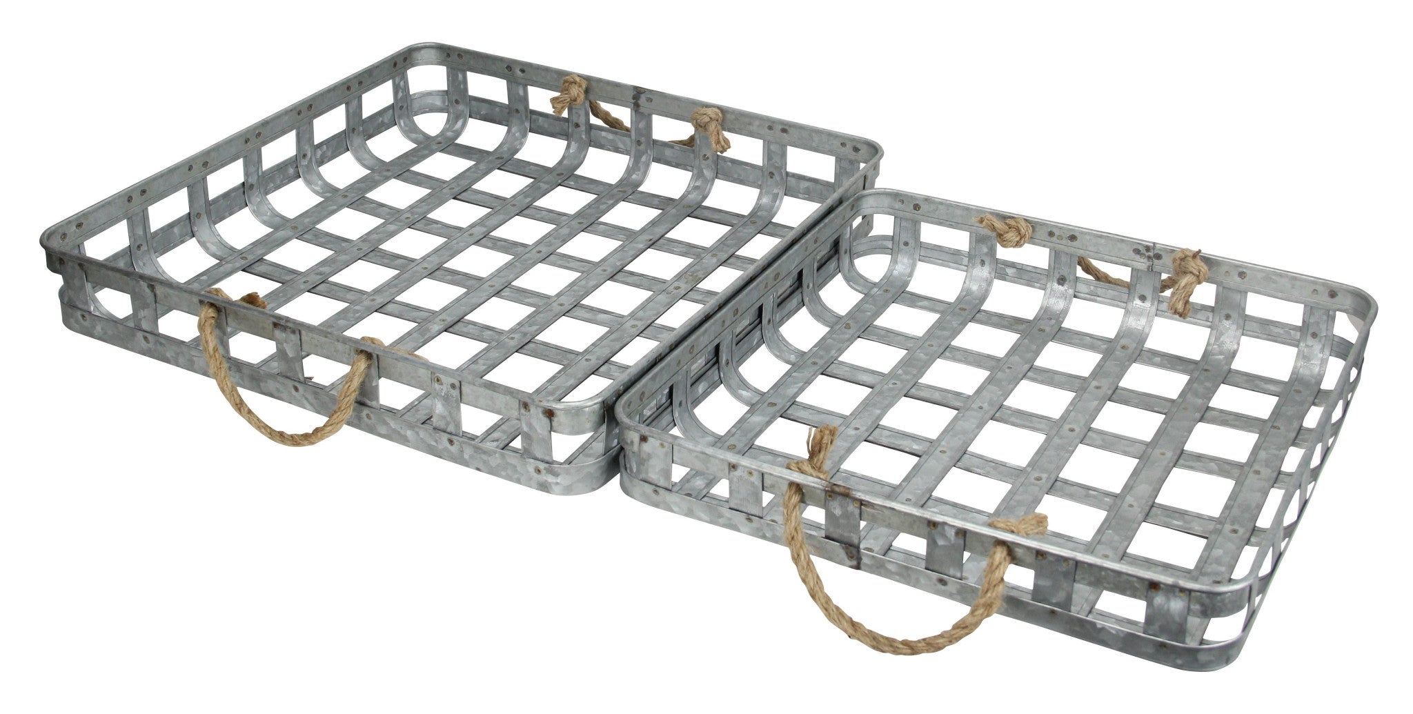 Set of Two Gray Rectangular Metal Handmade Serving Tray With Handles-3