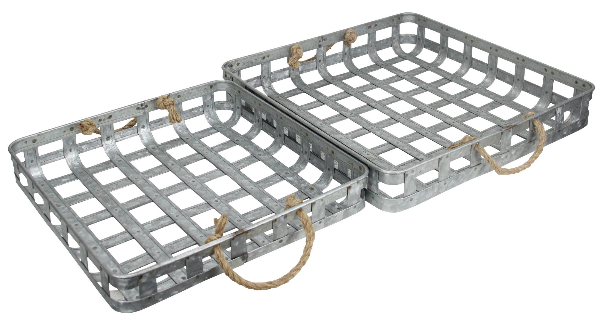 Set of Two Gray Rectangular Metal Handmade Serving Tray With Handles-4