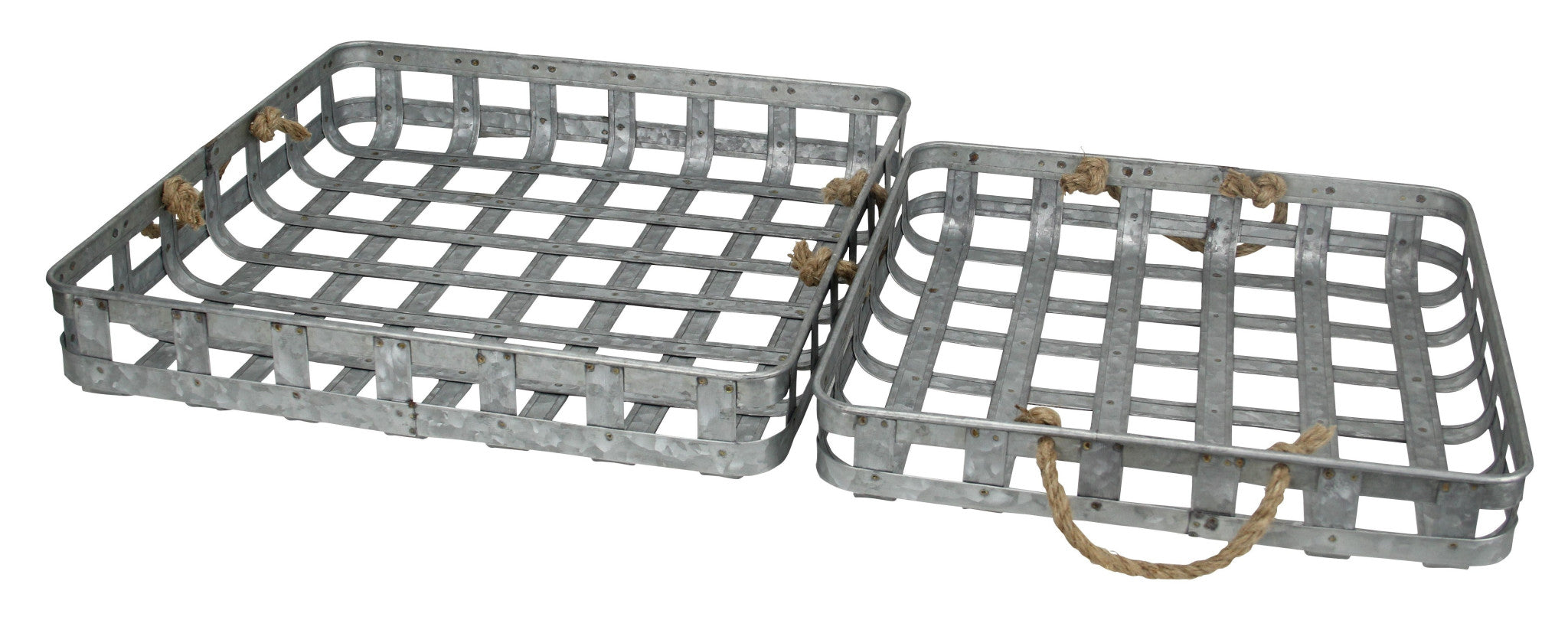 Set of Two Gray Rectangular Metal Handmade Serving Tray With Handles-6