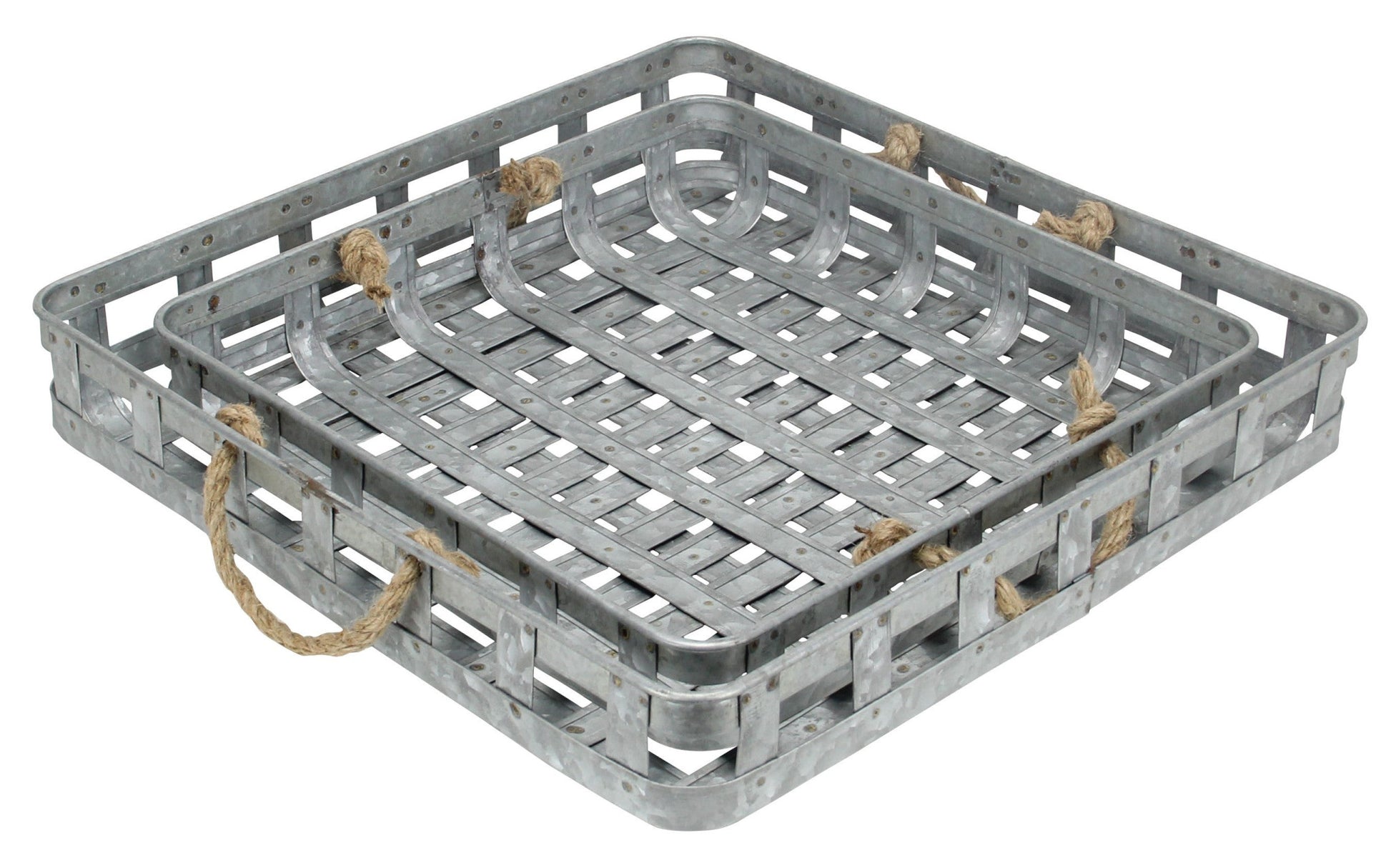 Set of Two Gray Rectangular Metal Handmade Serving Tray With Handles-7