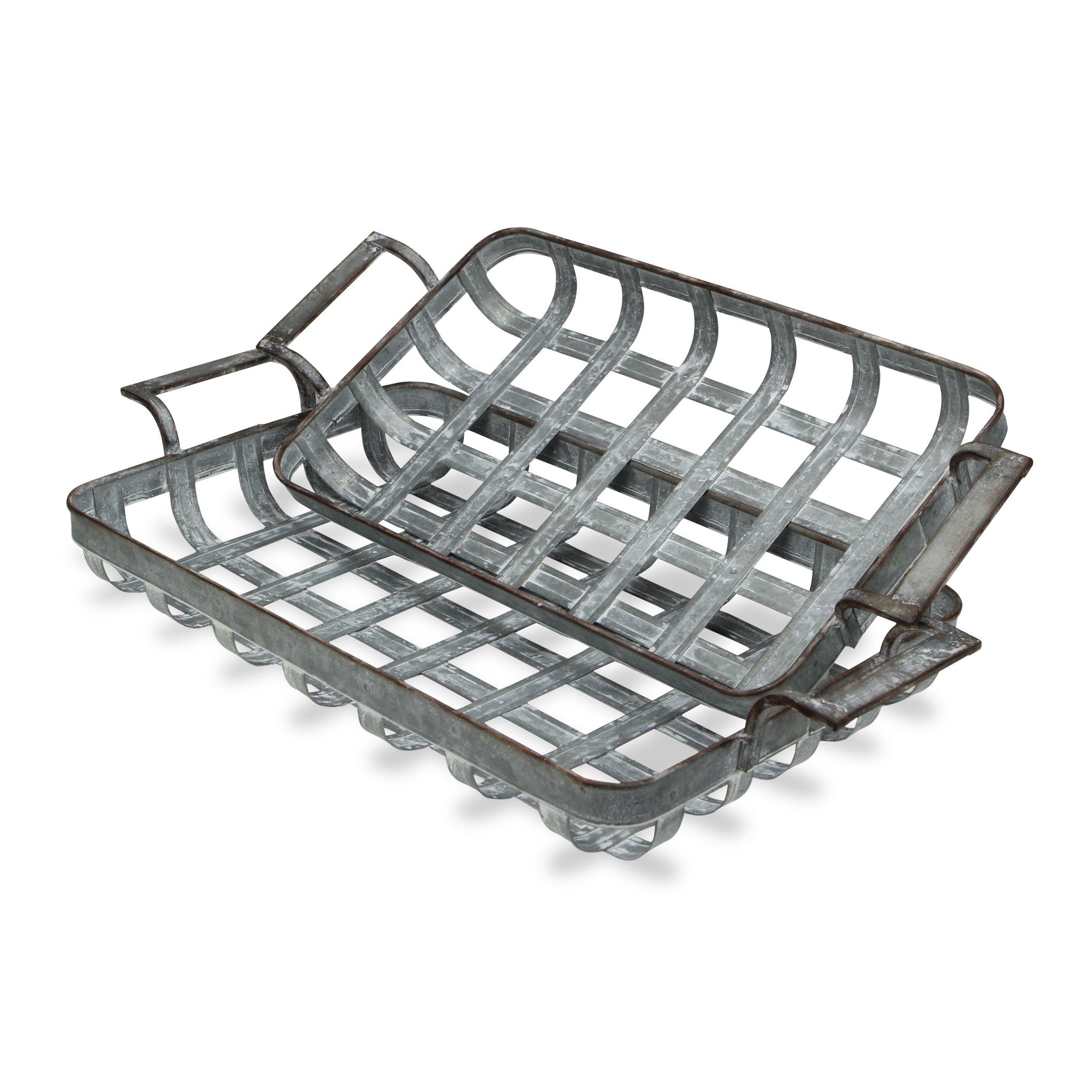 Set of Two Gray Metal Handmade Serving Tray With Handles-2