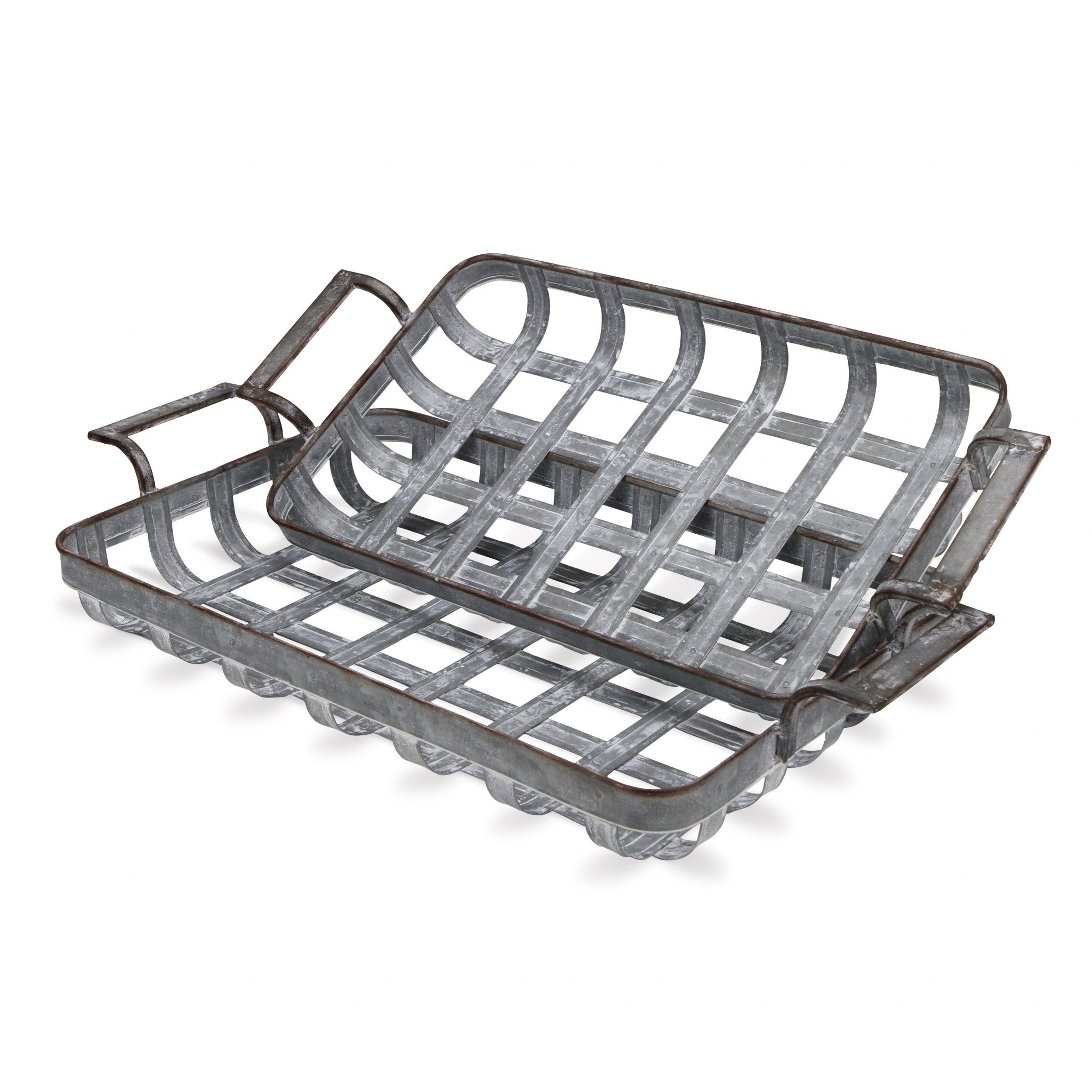 Set of Two Gray Metal Handmade Serving Tray With Handles-3