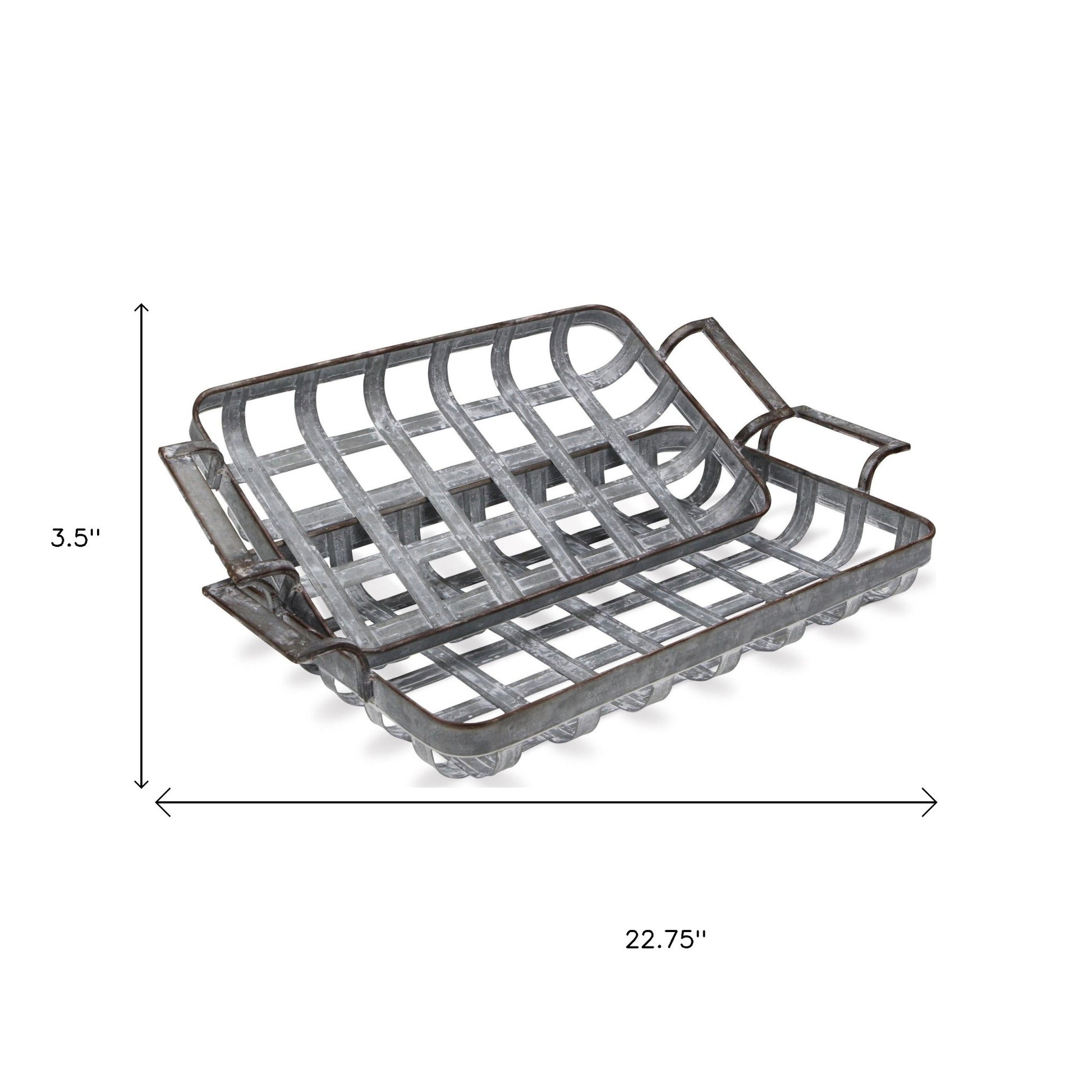 Set of Two Gray Metal Handmade Serving Tray With Handles-5