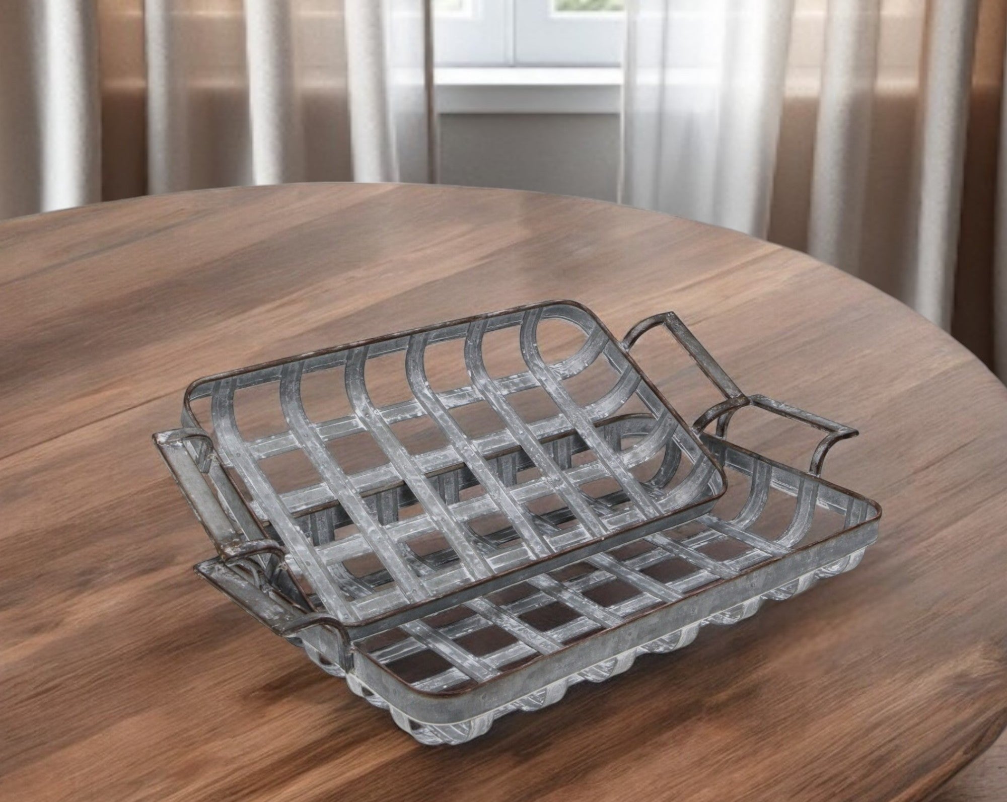 Set of Two Gray Metal Handmade Serving Tray With Handles-1