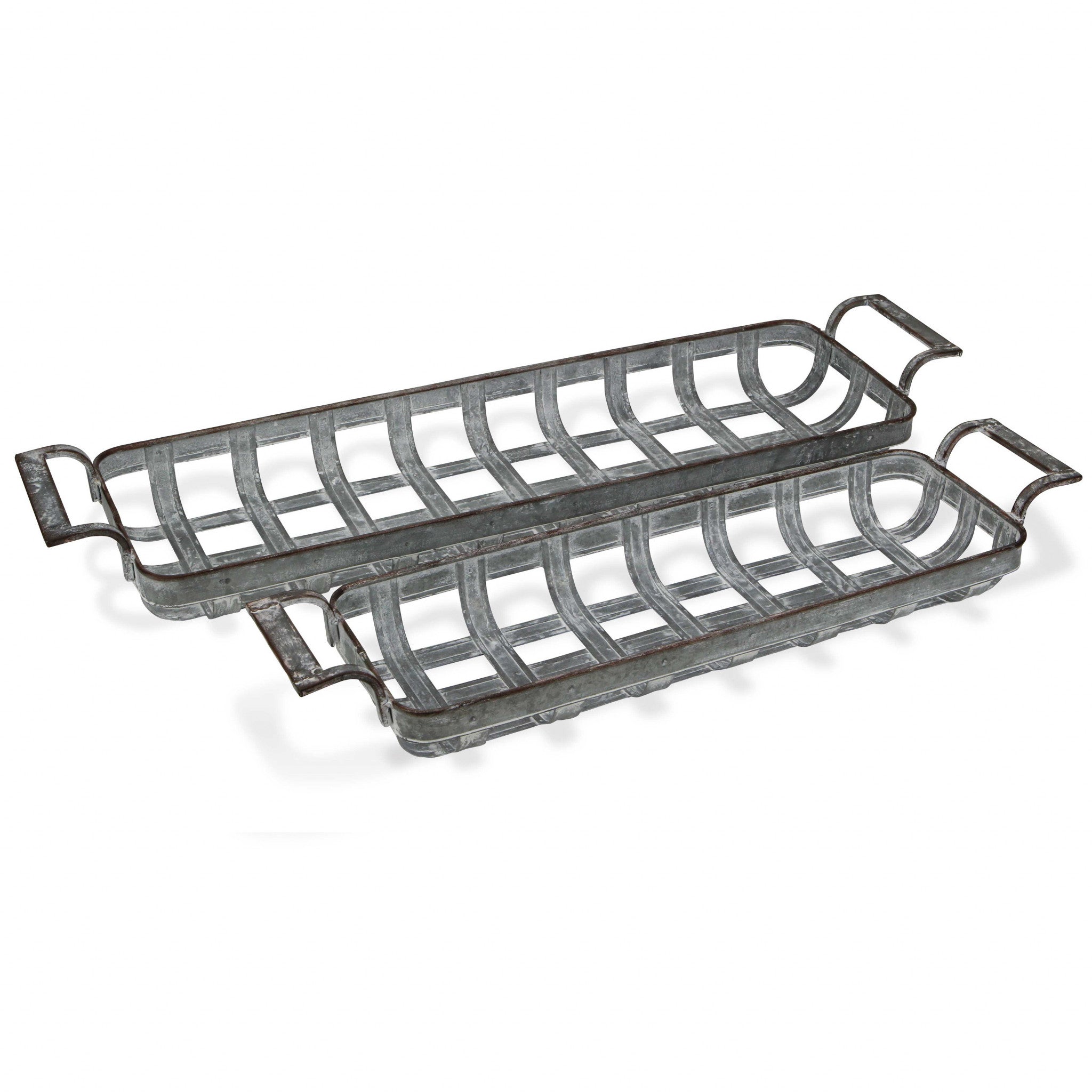 Set of Two Gray Metal Handmade Tray With Handles-1