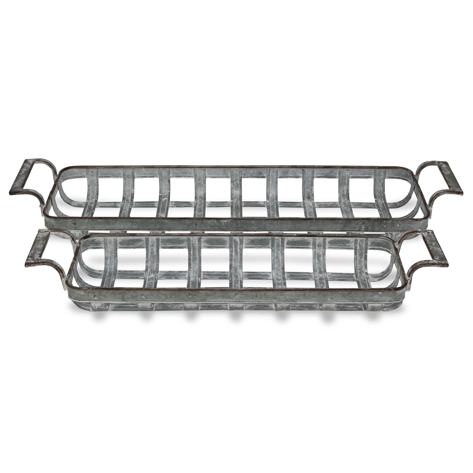 Set of Two Gray Metal Handmade Tray With Handles-2