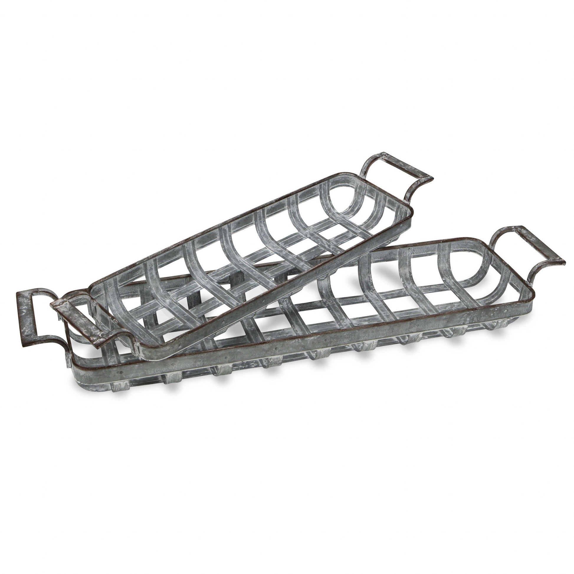 Set of Two Gray Metal Handmade Tray With Handles-3