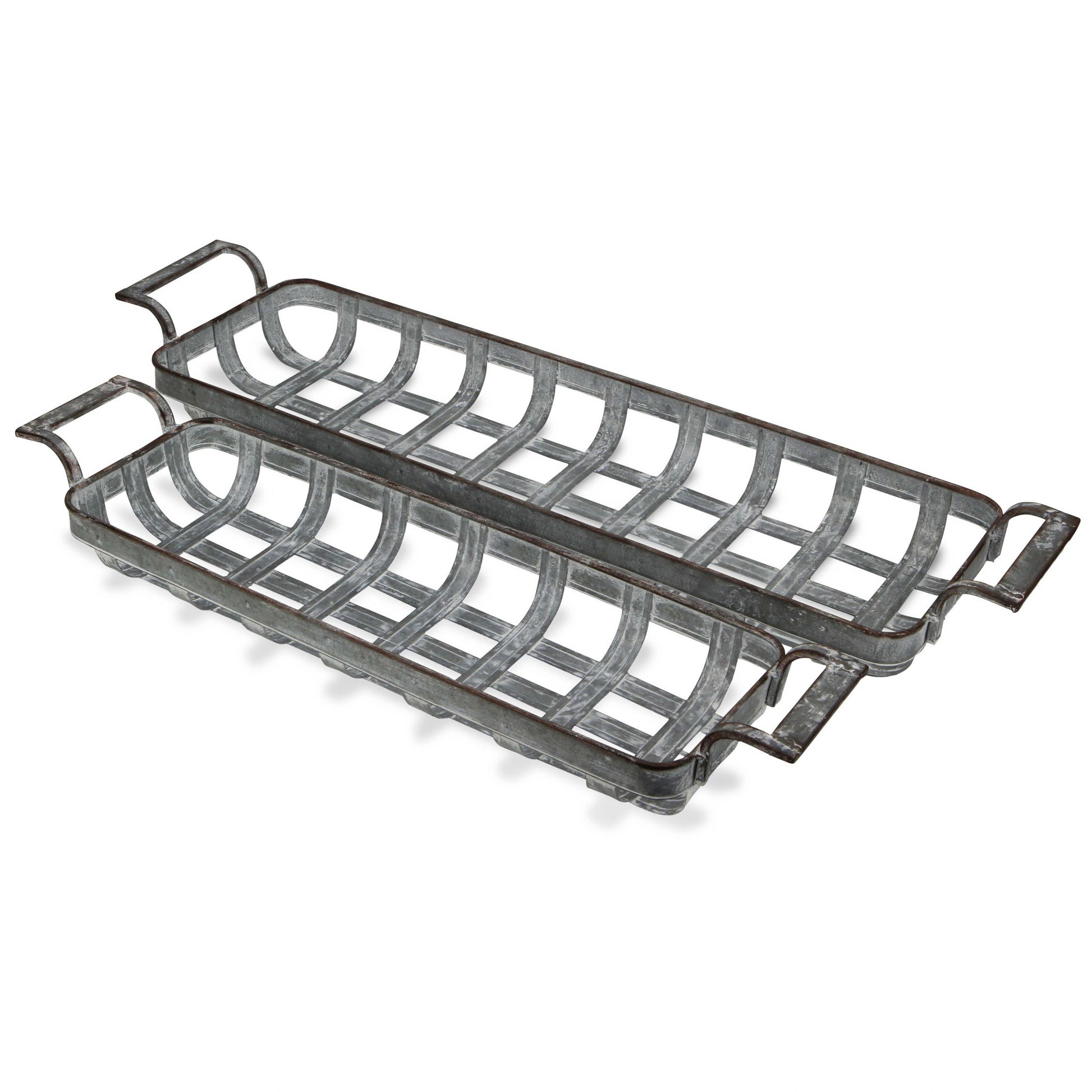 Set of Two Gray Metal Handmade Tray With Handles-5