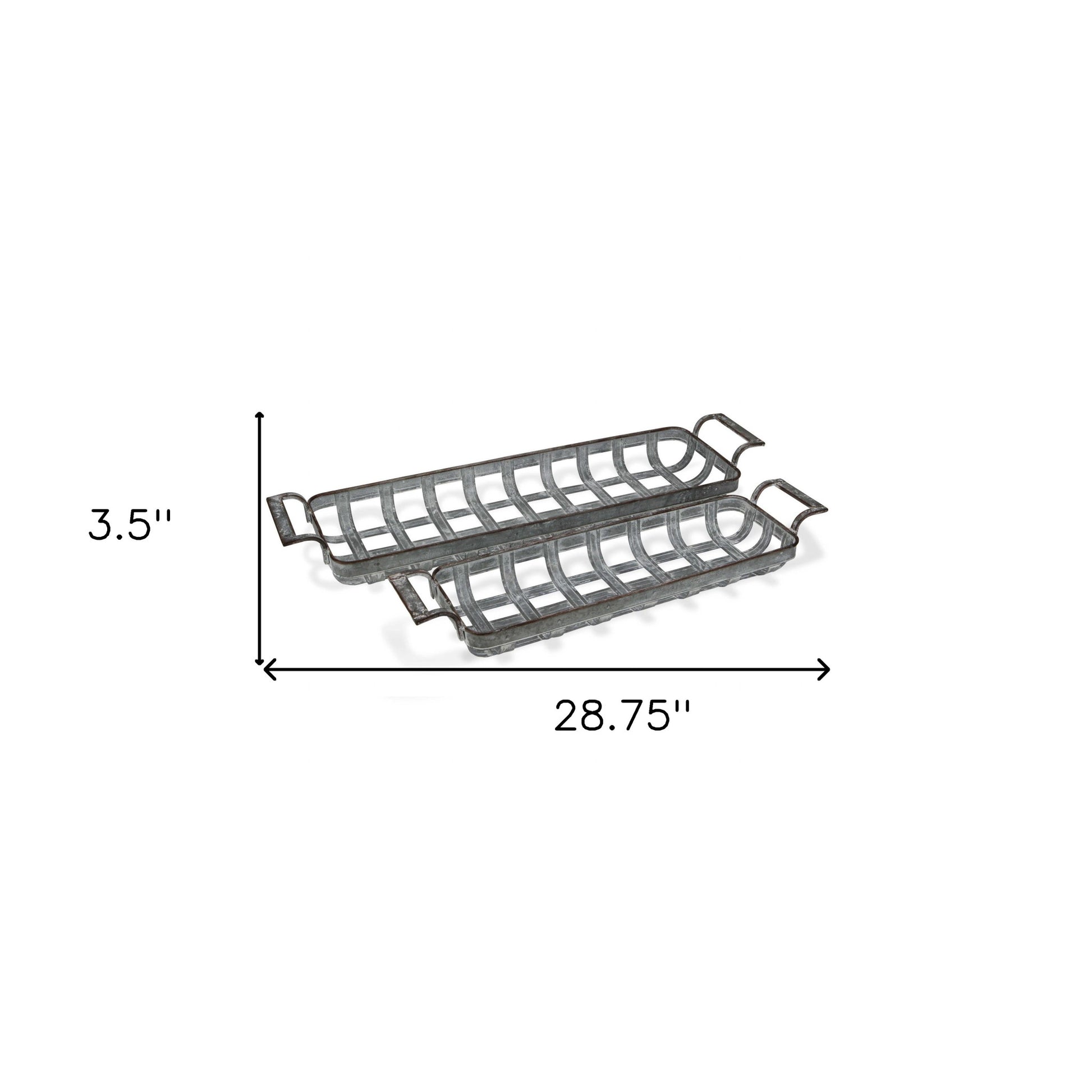 Set of Two Gray Metal Handmade Tray With Handles-6