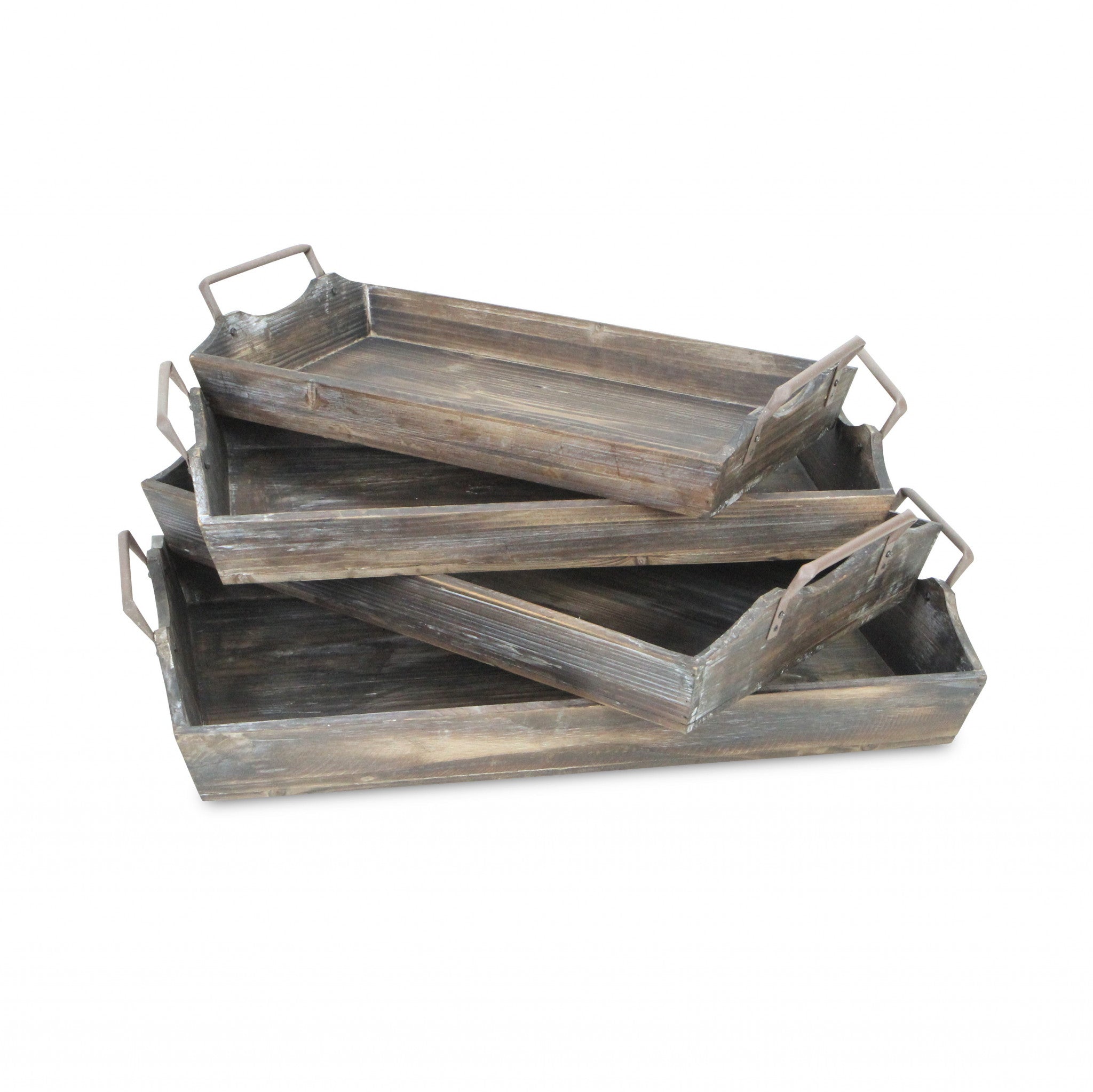 Set of Four Brown Wood Handmade Serving Tray With Handles-4