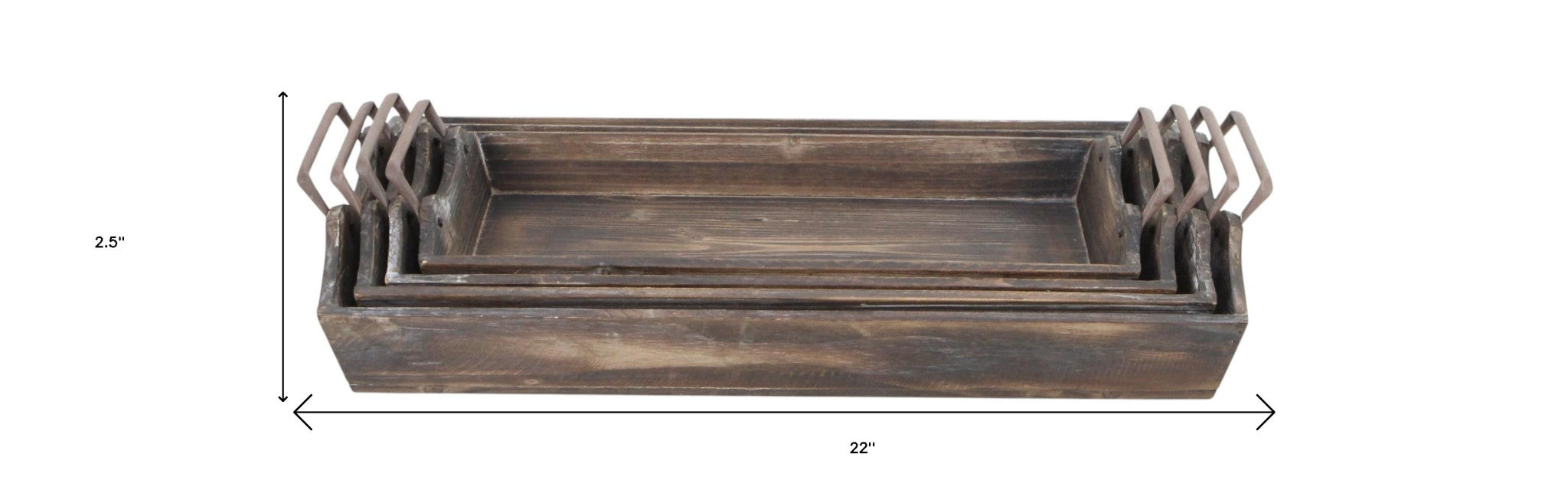 Set of Four Brown Wood Handmade Serving Tray With Handles-8