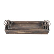 Set of Four Brown Wood Handmade Serving Tray With Handles-0