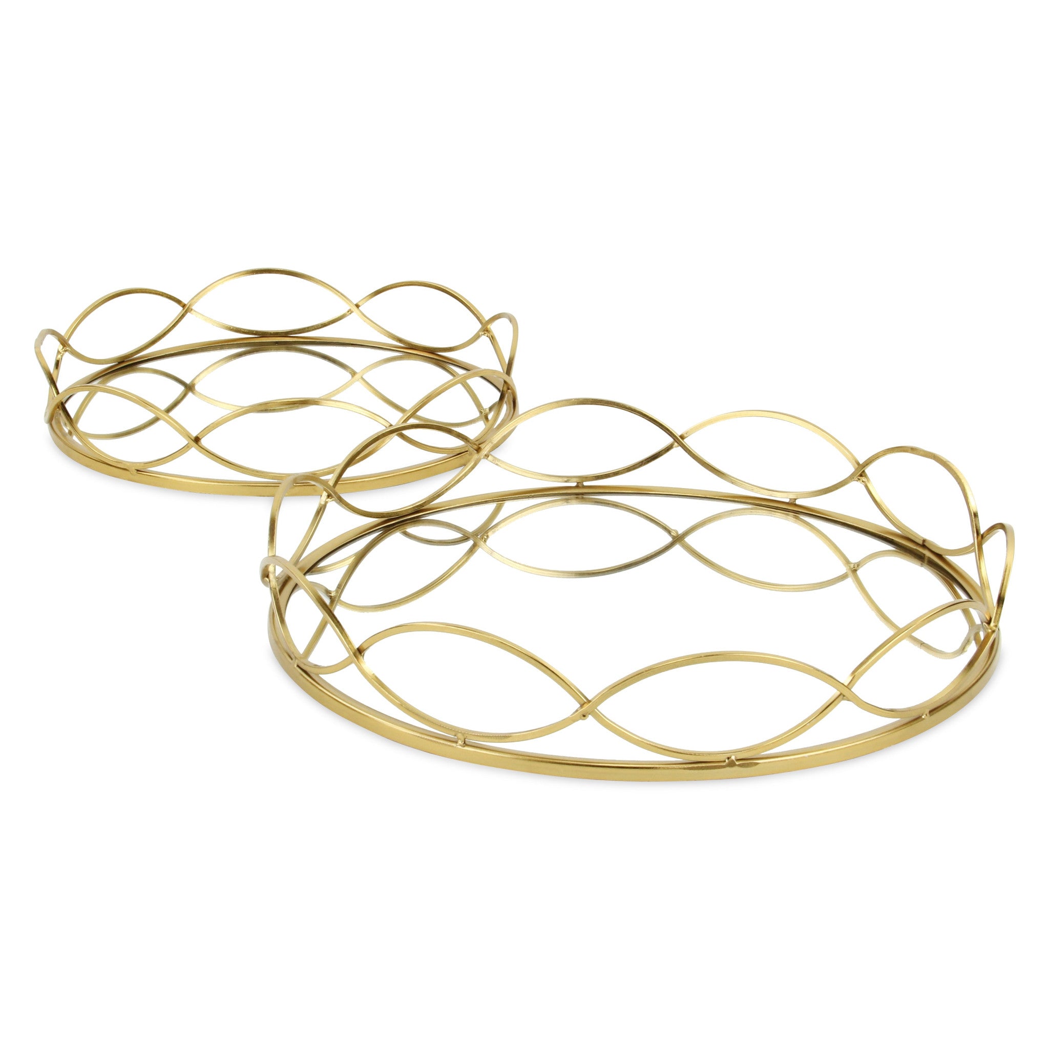 15" Gold Round Metal Handmade Tray With Handles-1