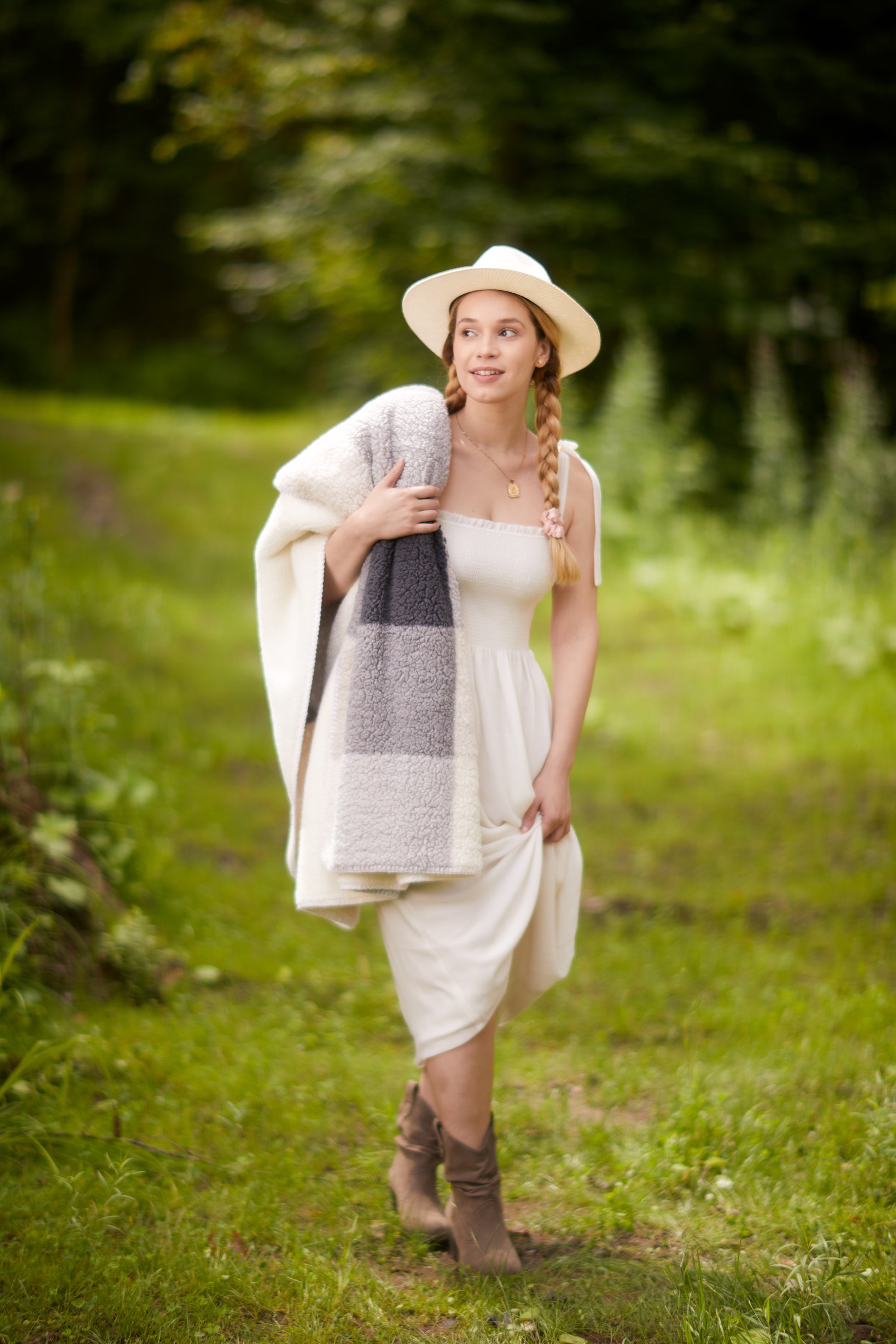 50" X 60" Gray And Ivory Faux Sherpa Plaid Throw Blanket-Throws & Blankets-DECOROLALA