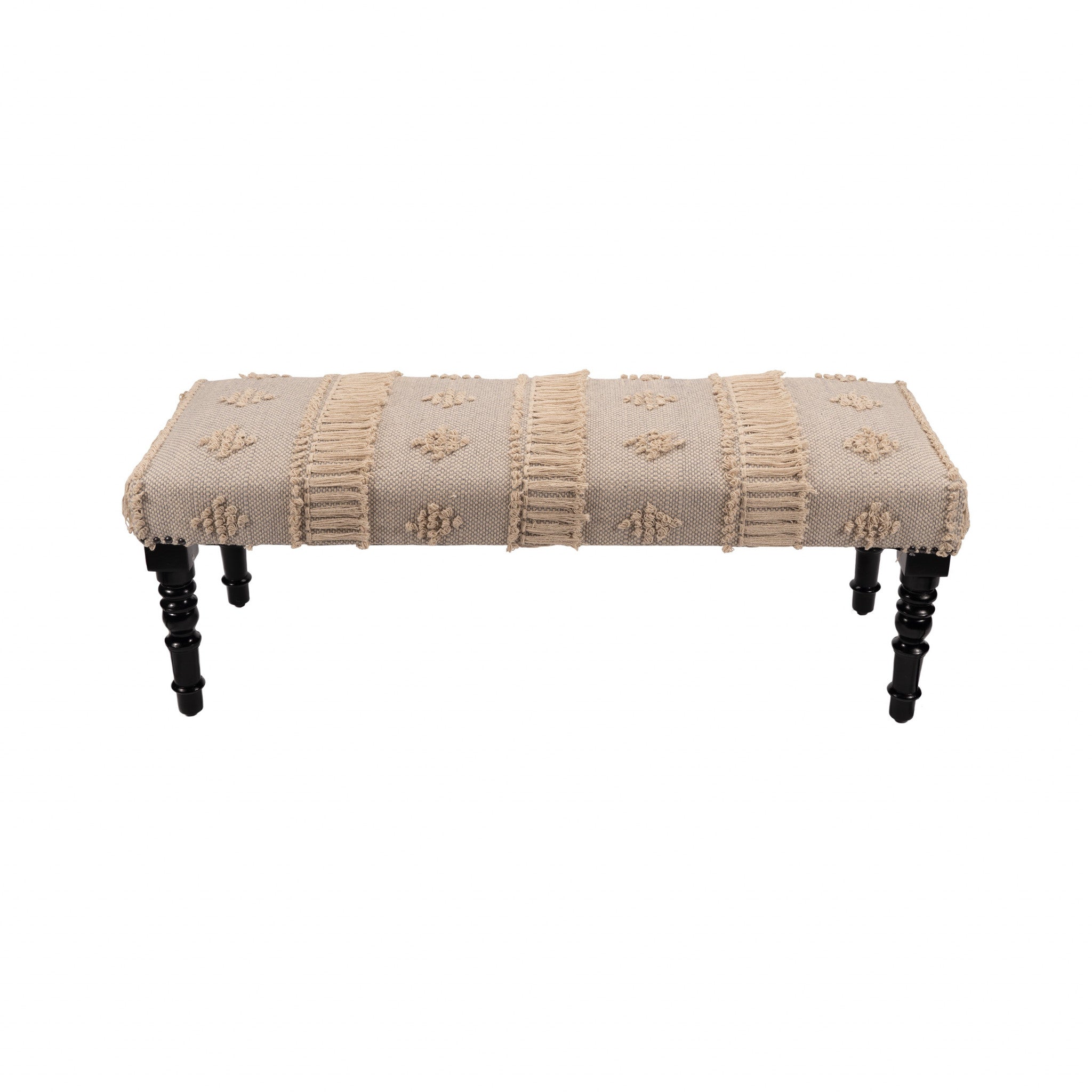 47" Cream And Black Leg Abstract Stripe and Dot Upholstery Bench-Benches-DECOROLALA