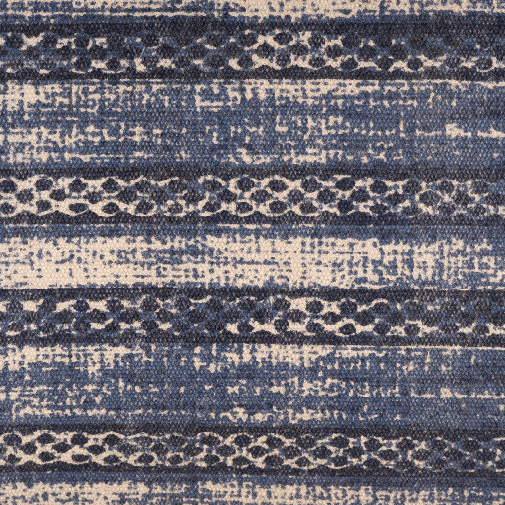 47" Blue And Cream Abstract Design Blue Leg Upholstered Bench-Benches-DECOROLALA