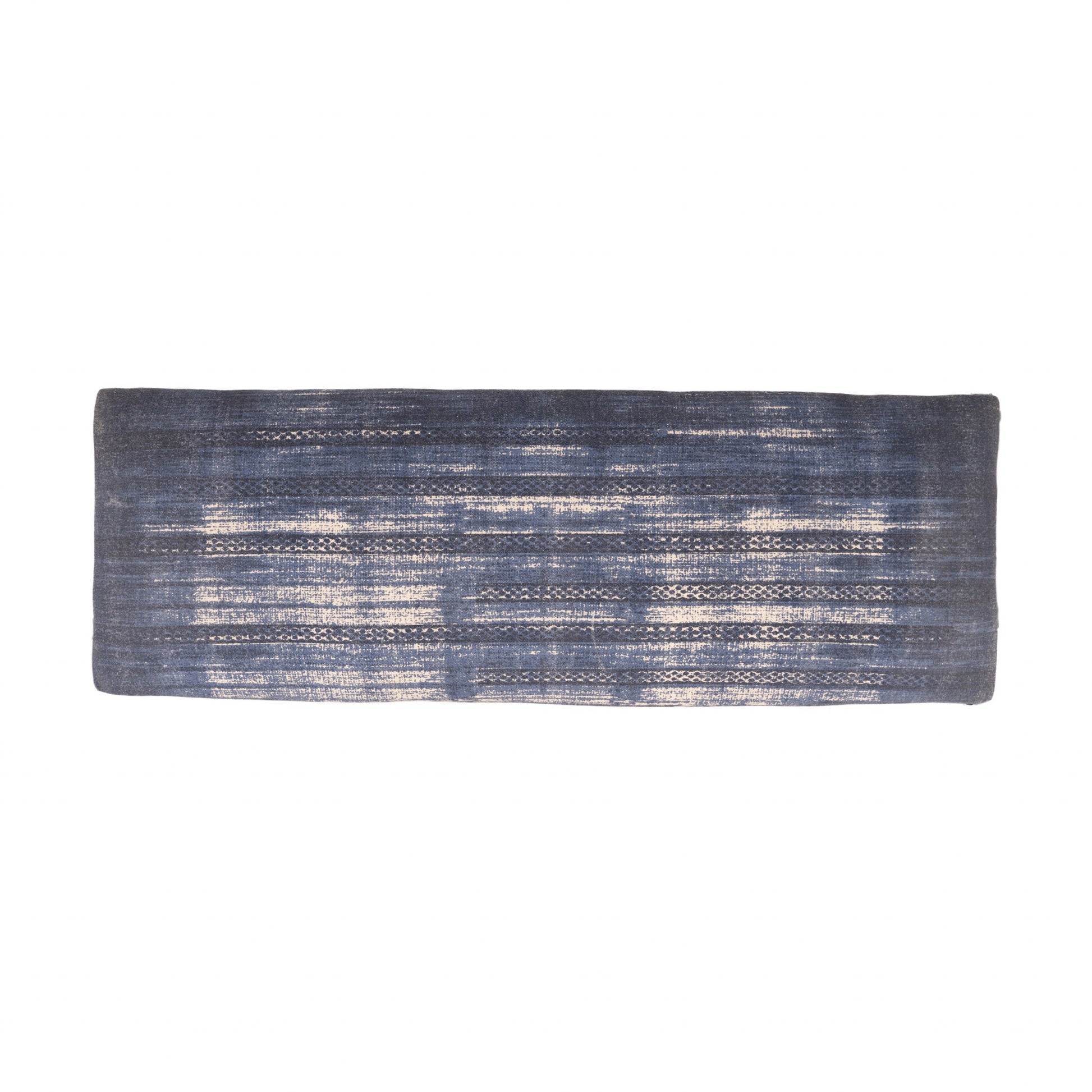 47" Blue And Cream Abstract Design Blue Leg Upholstered Bench-Benches-DECOROLALA