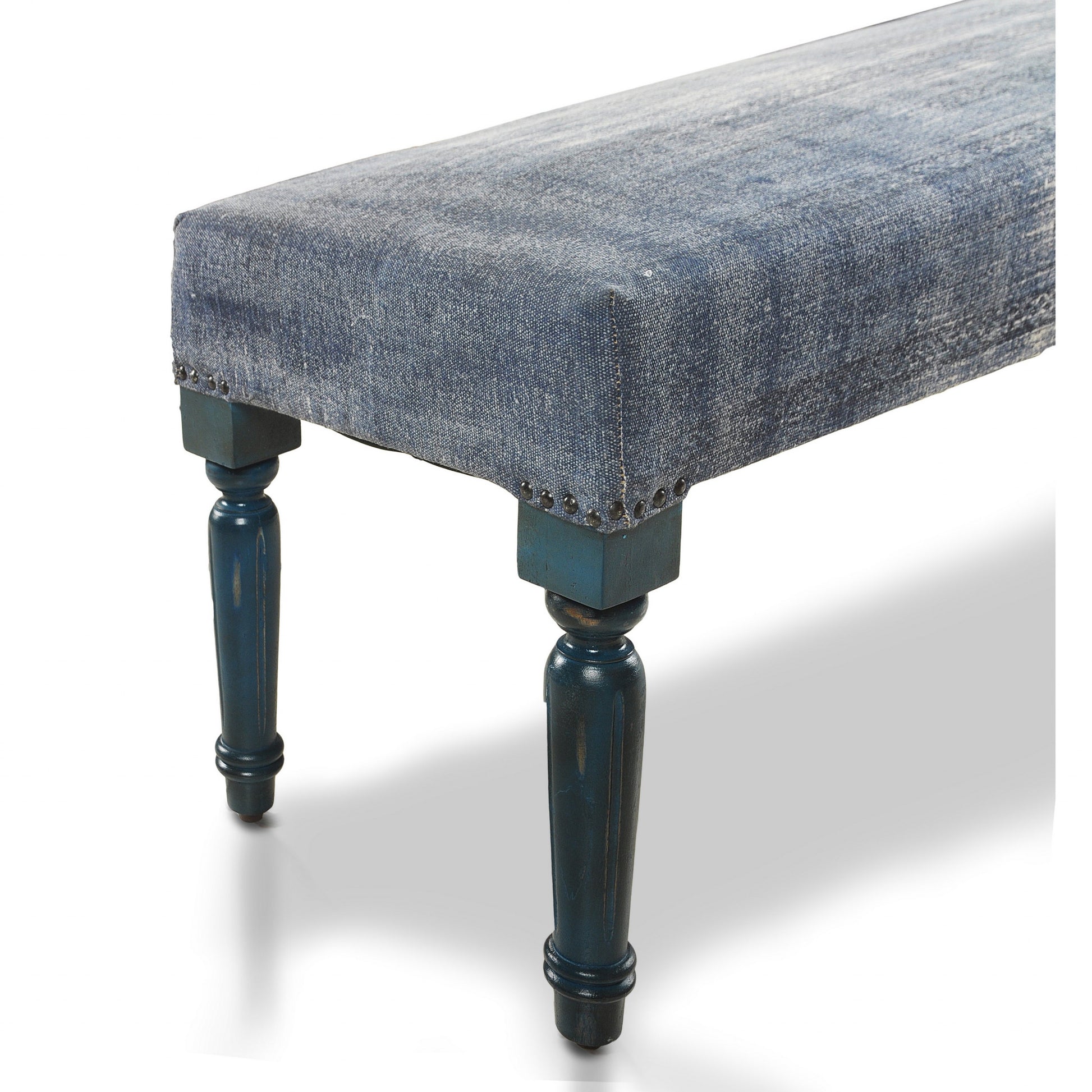 47" Blue And Cream Abstract Design Blue Leg Upholstered Bench-Benches-DECOROLALA