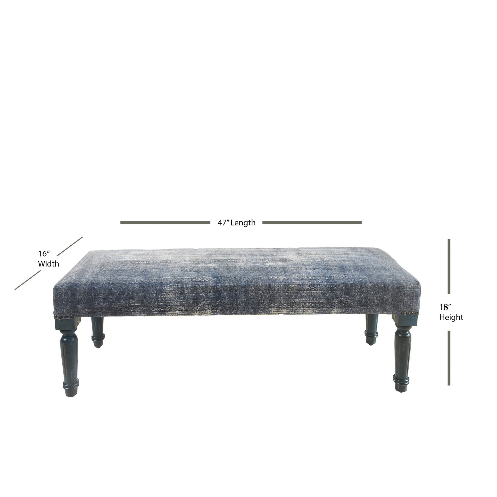 47" Blue And Cream Abstract Design Blue Leg Upholstered Bench-Benches-DECOROLALA