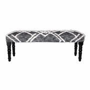 47" Gray And White Geometric Cotton Upholstered Distressed Bench-Benches-DECOROLALA