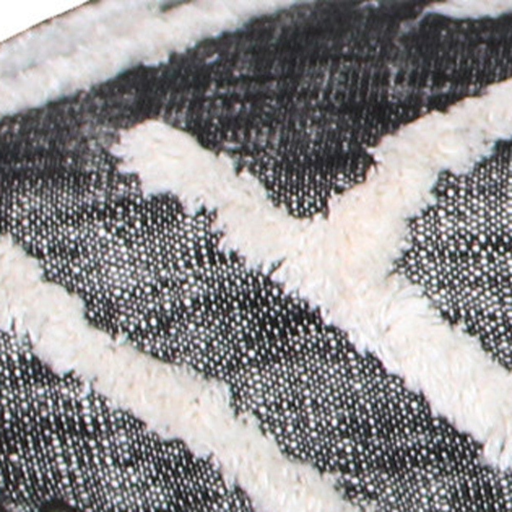 47" Gray And White Geometric Cotton Upholstered Distressed Bench-Benches-DECOROLALA