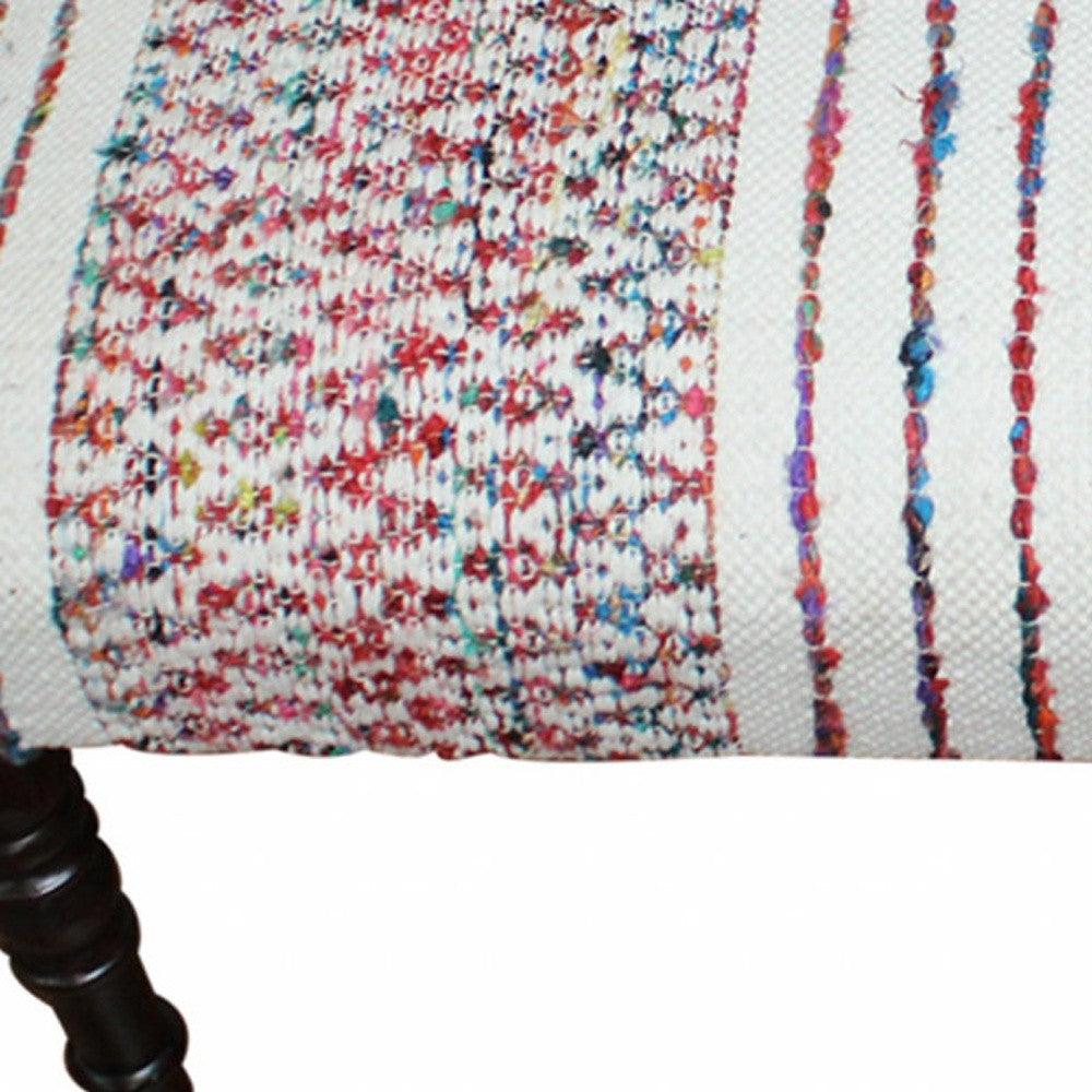 47" Ivory Red and Pink Black Leg Chevron Stripe Upholstered Bench-Benches-DECOROLALA