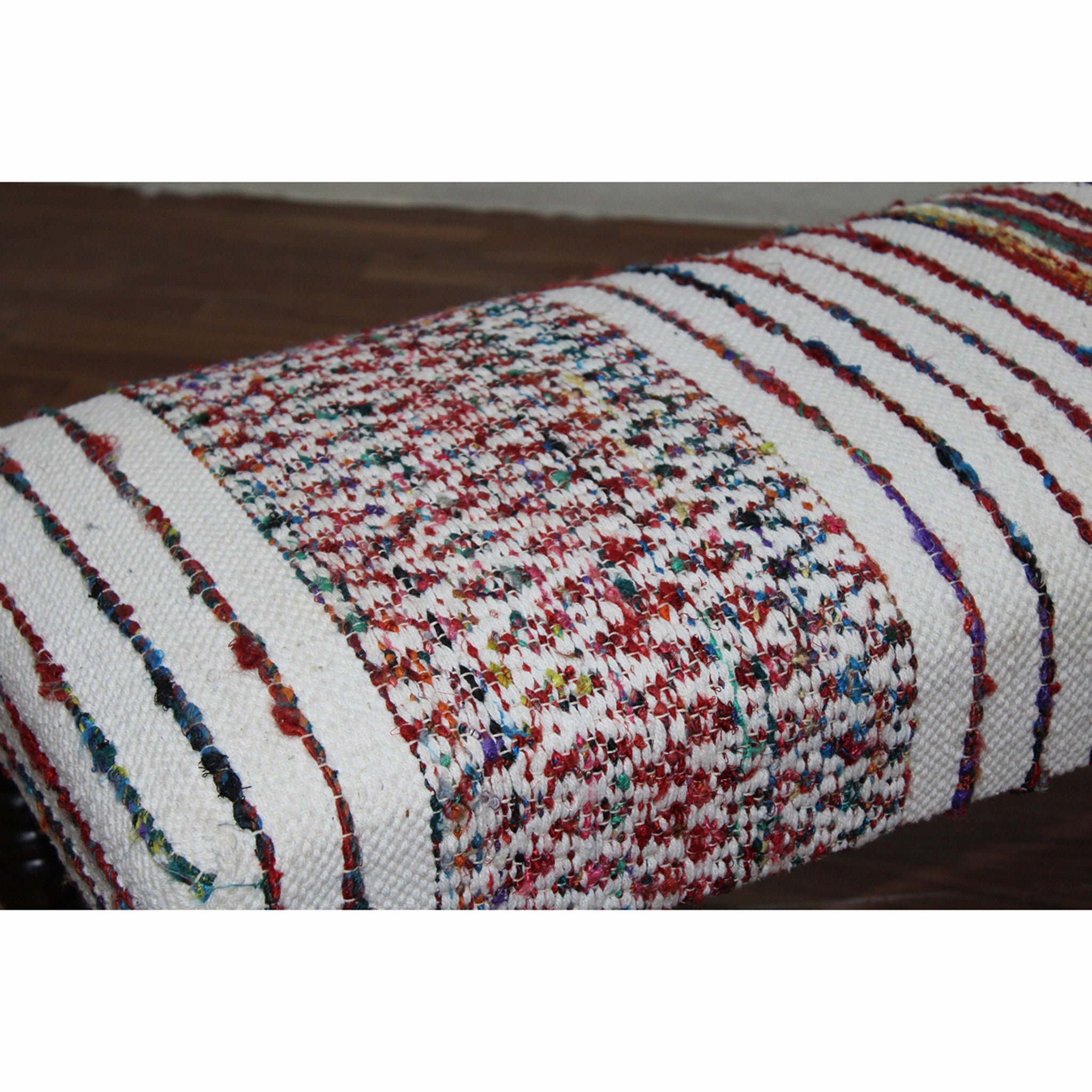 47" Ivory Red and Pink Black Leg Chevron Stripe Upholstered Bench-Benches-DECOROLALA