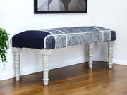47" Blue And Gray Textural White Leg Upholstered Bench-Benches-DECOROLALA