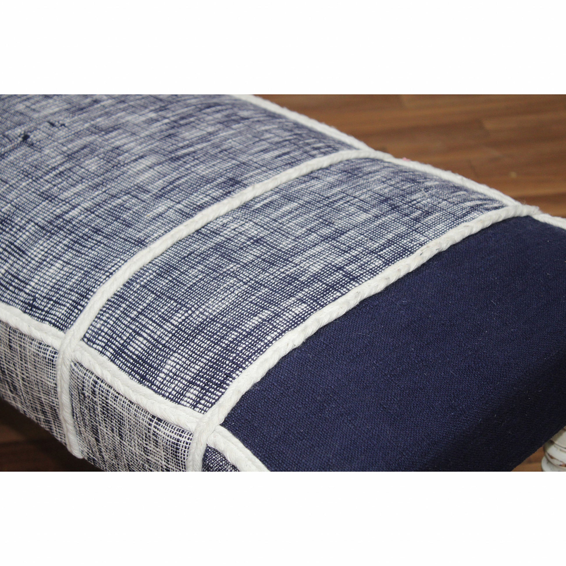 47" Blue And Gray Textural White Leg Upholstered Bench-Benches-DECOROLALA